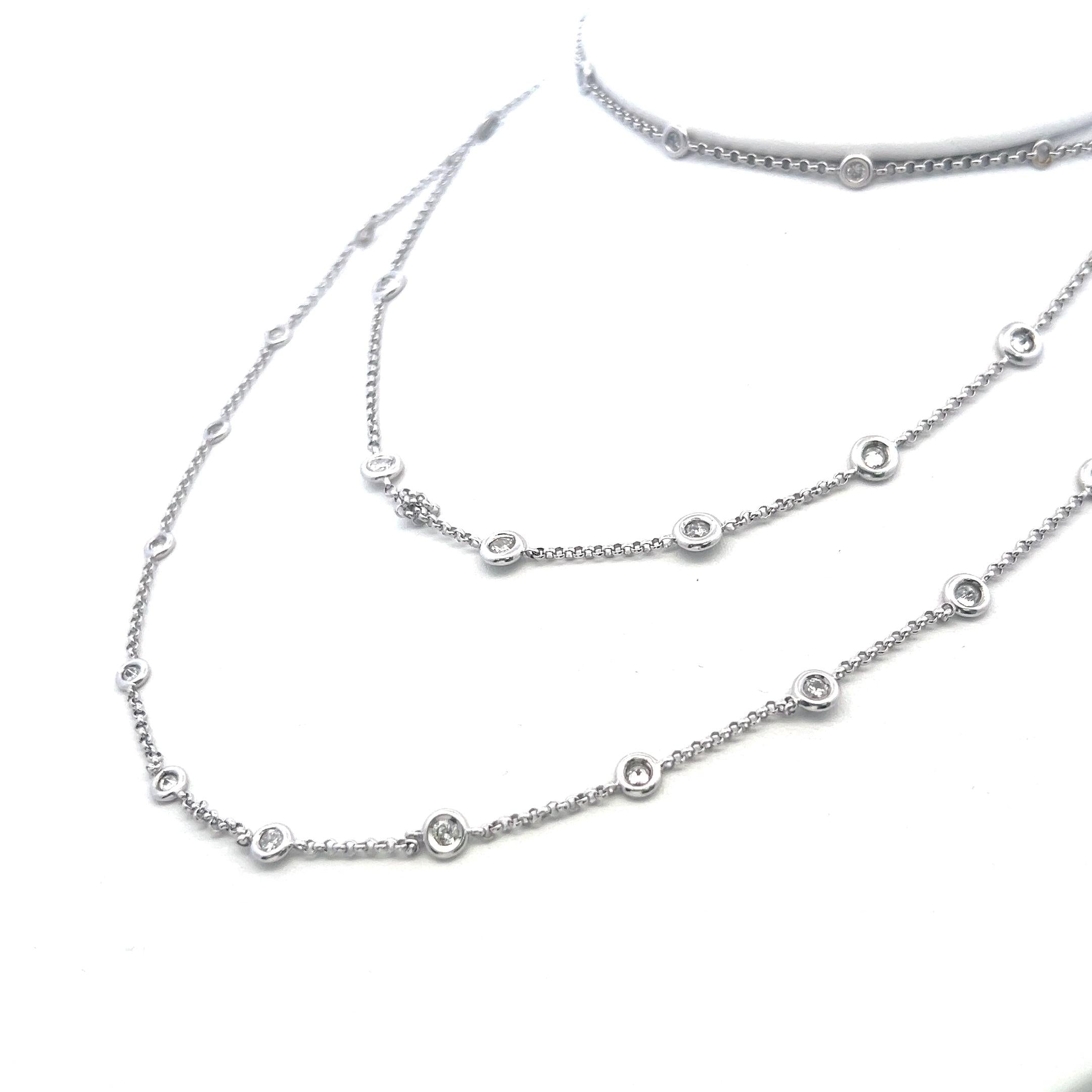 Vintage 14K White Gold Station Necklace with 2 Carat Round H-SI Diamonds