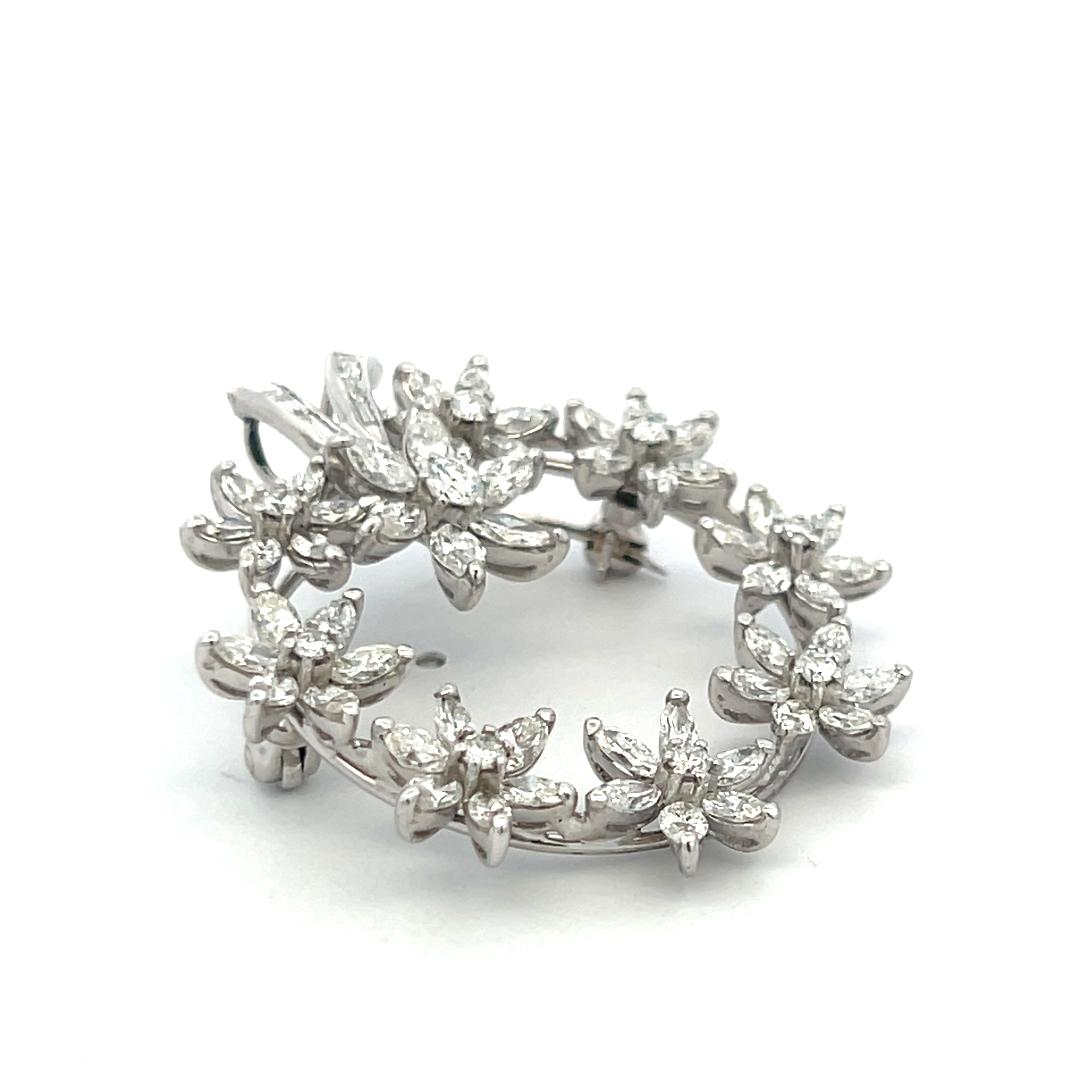 3.64 Carat Marquis Round Brilliant and Baguette Diamond Platinum Pin Brooch