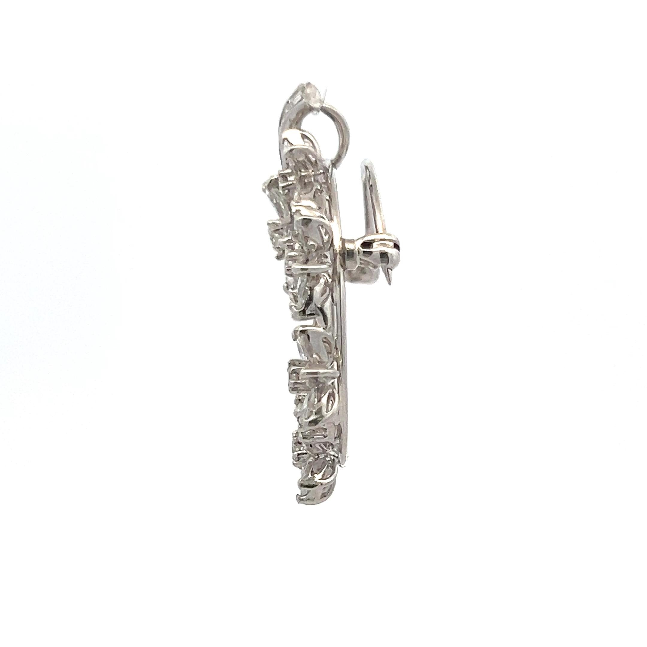 3.64 Carat Marquis Round Brilliant and Baguette Diamond Platinum Pin Brooch