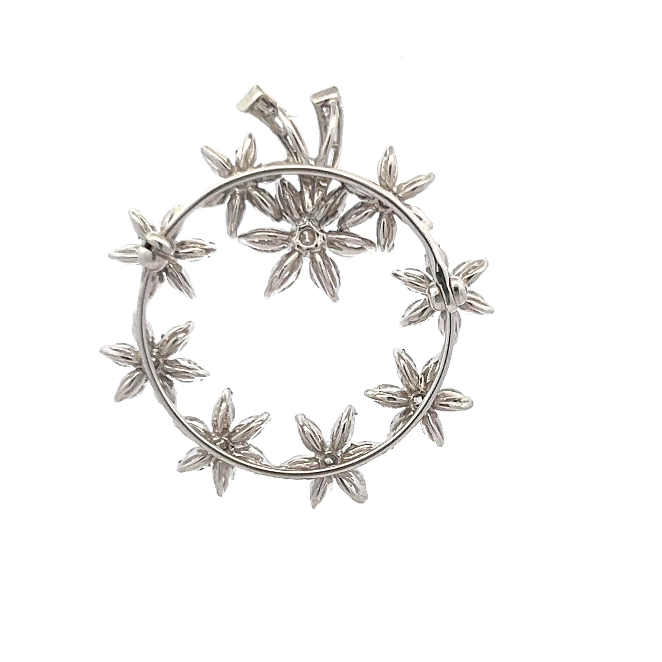 3.64 Carat Marquis Round Brilliant and Baguette Diamond Platinum Pin Brooch