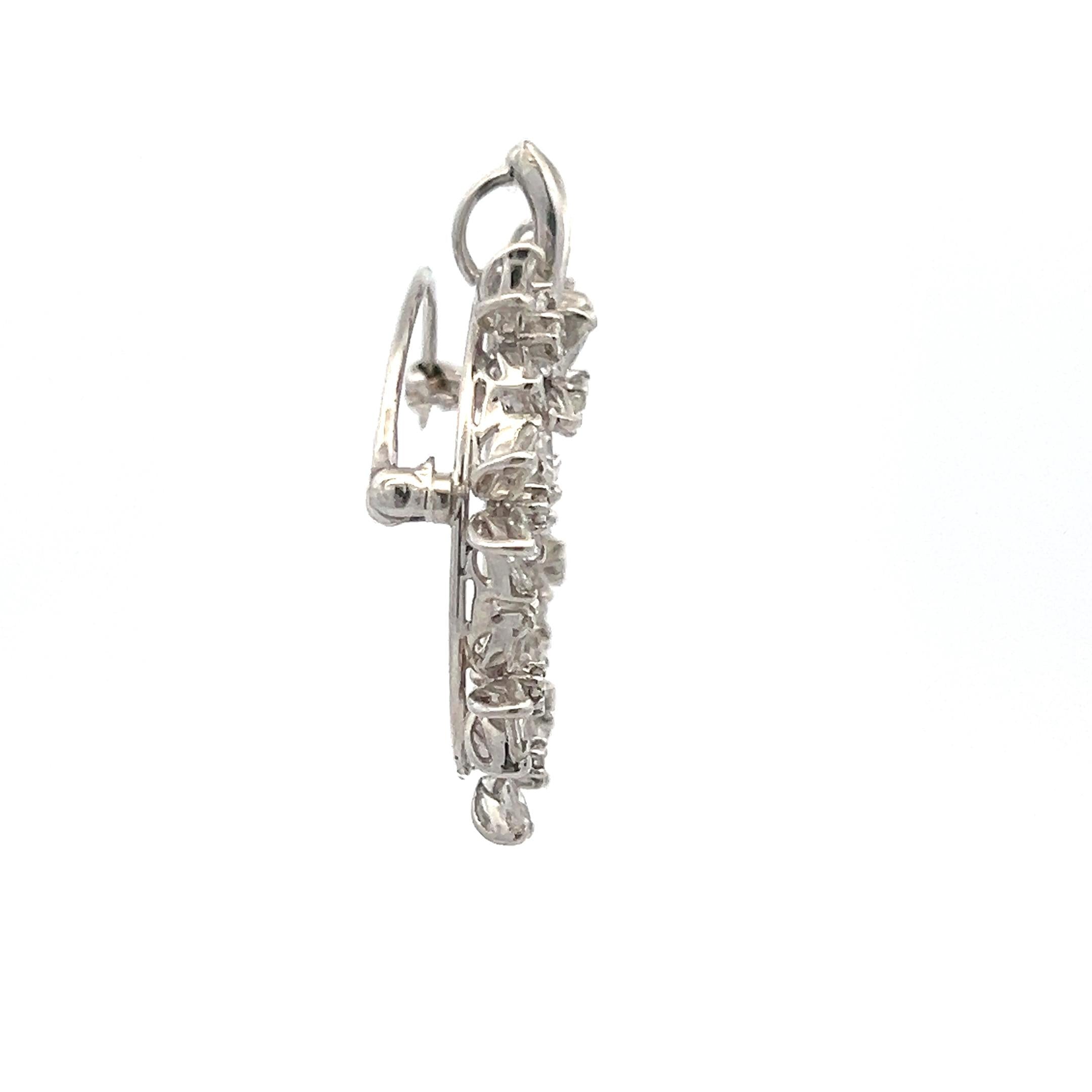 3.64 Carat Marquis Round Brilliant and Baguette Diamond Platinum Pin Brooch