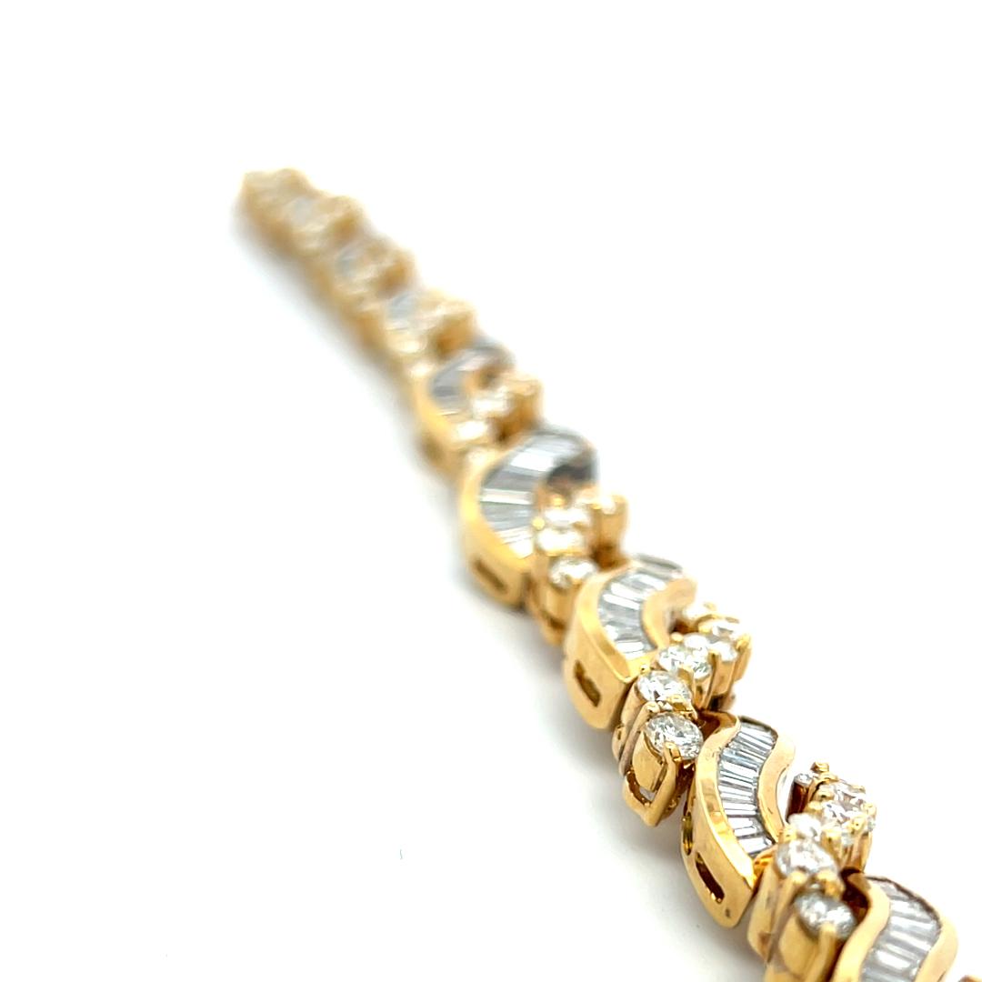 12.70ct Baguette & Round Diamond Link Bracelet in 18K Yellow Gold
