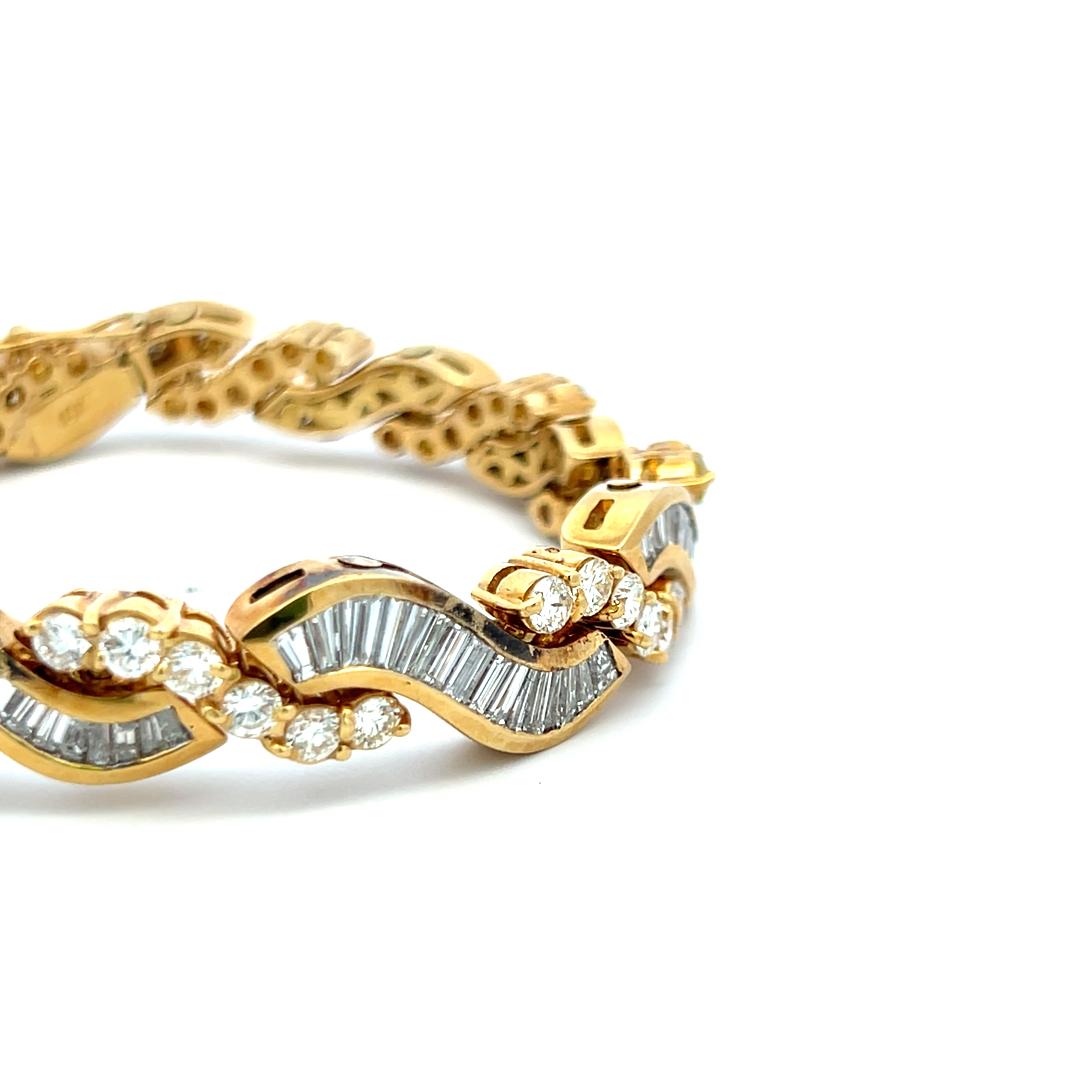 12.70ct Baguette & Round Diamond Link Bracelet in 18K Yellow Gold