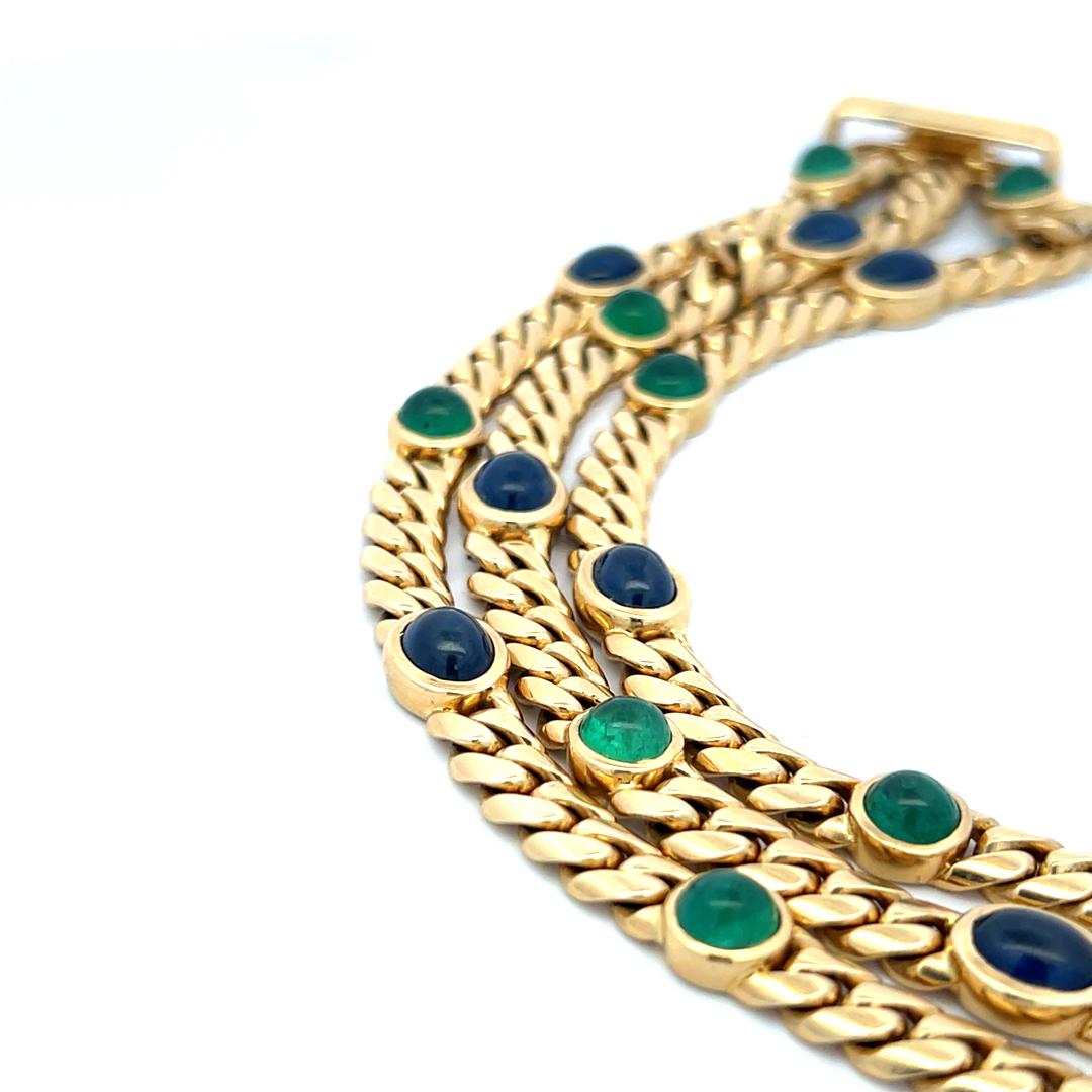 11.25 Carat Sapphire 10.00 Carat Emerald 18 Karat Yellow Gold Link Bracelet