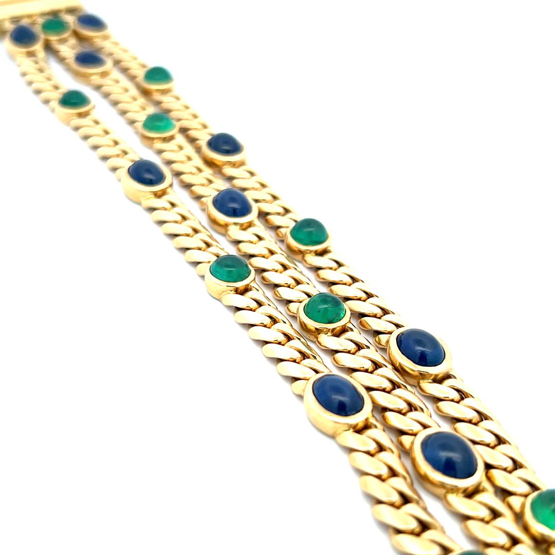 11.25 Carat Sapphire 10.00 Carat Emerald 18 Karat Yellow Gold Link Bracelet