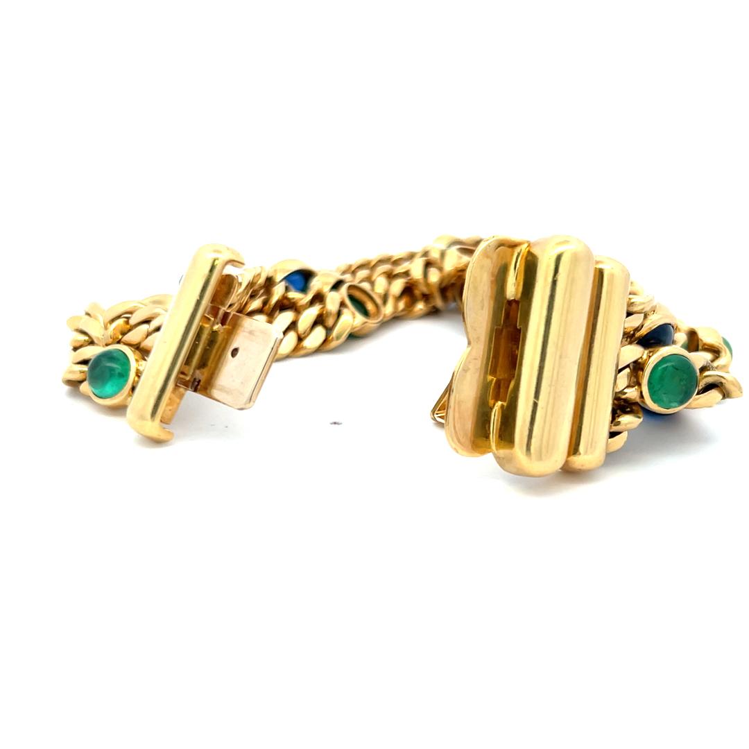 11.25 Carat Sapphire 10.00 Carat Emerald 18 Karat Yellow Gold Link Bracelet