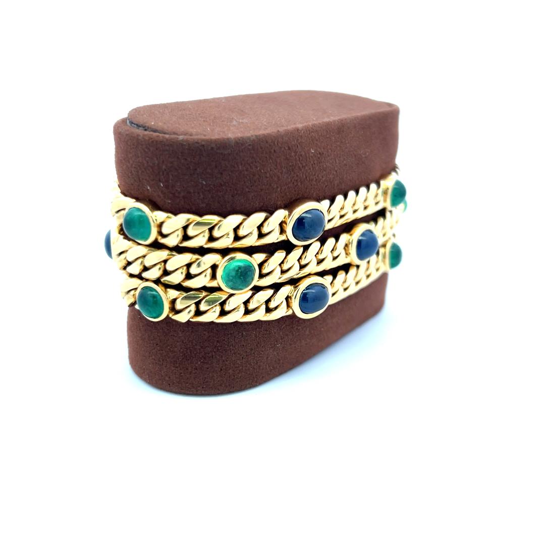 11.25 Carat Sapphire 10.00 Carat Emerald 18 Karat Yellow Gold Link Bracelet