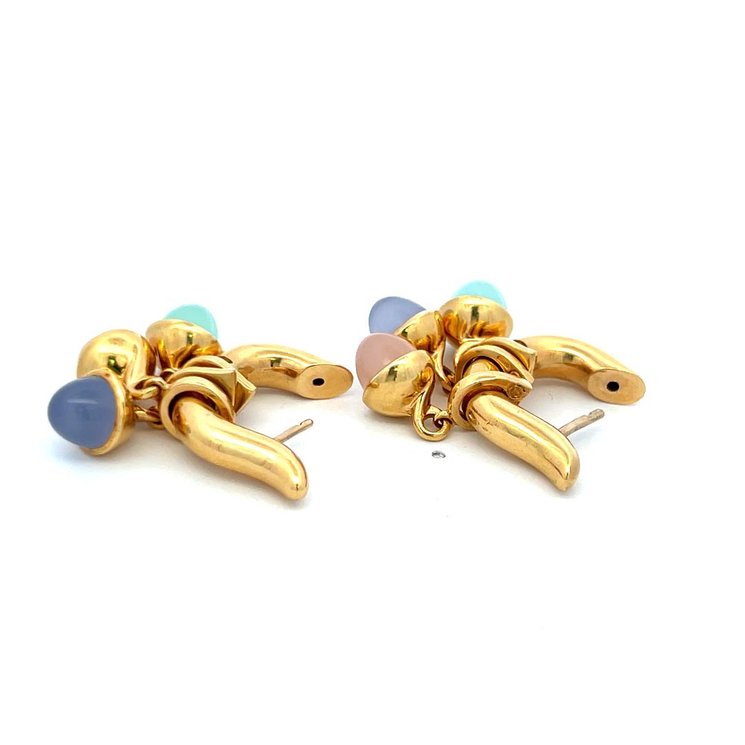 18K Yellow Gold Link Bracelet & Earrings Set with 7.8-9.1 MM Multi Gemstones