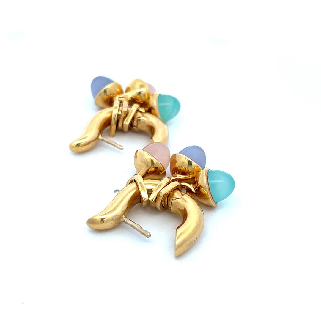 7.8-9.1MM Multi Gems 18 Karat Yellow Gold Link Bracelet and Earrings