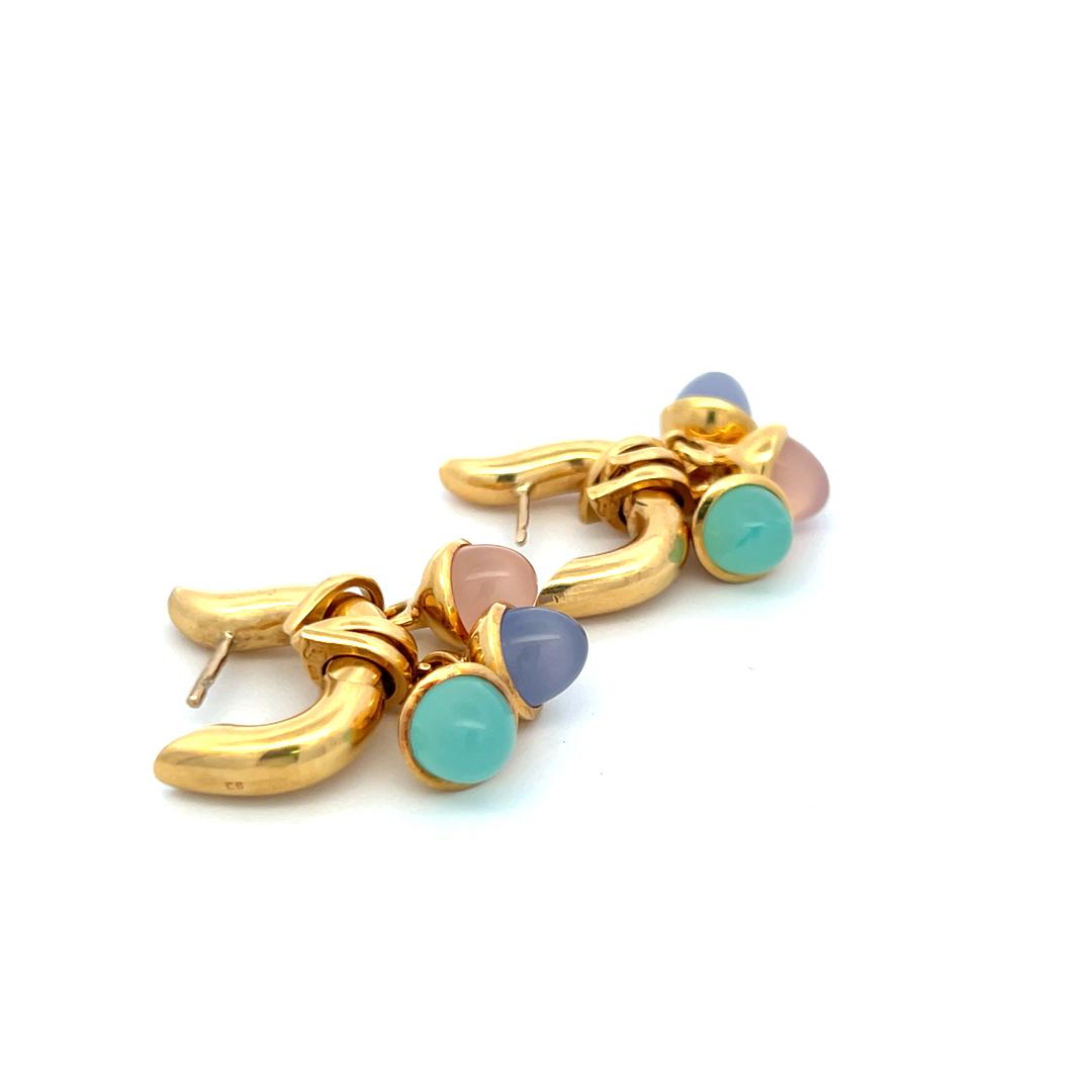 18K Yellow Gold Link Bracelet & Earrings Set with 7.8-9.1 MM Multi Gemstones
