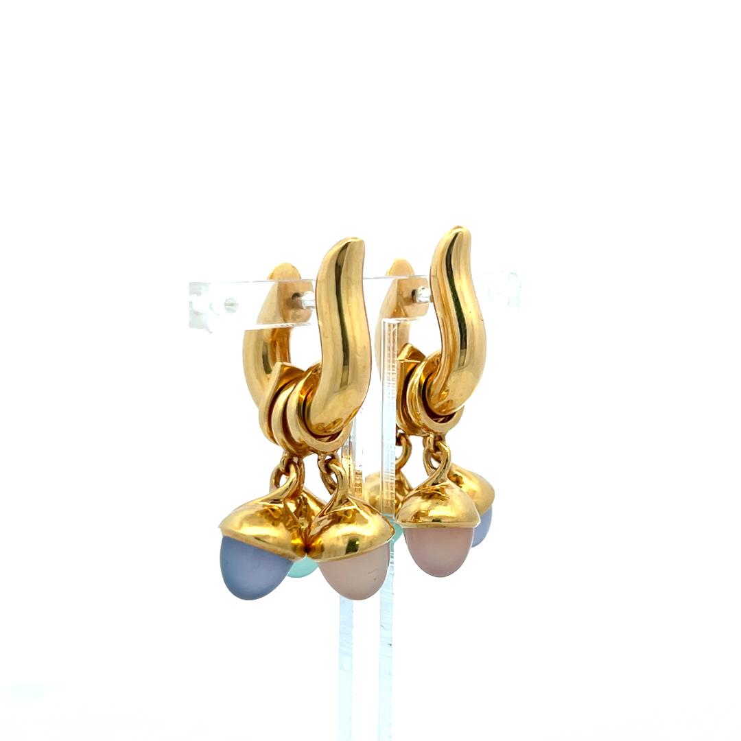 18K Yellow Gold Link Bracelet & Earrings Set with 7.8-9.1 MM Multi Gemstones