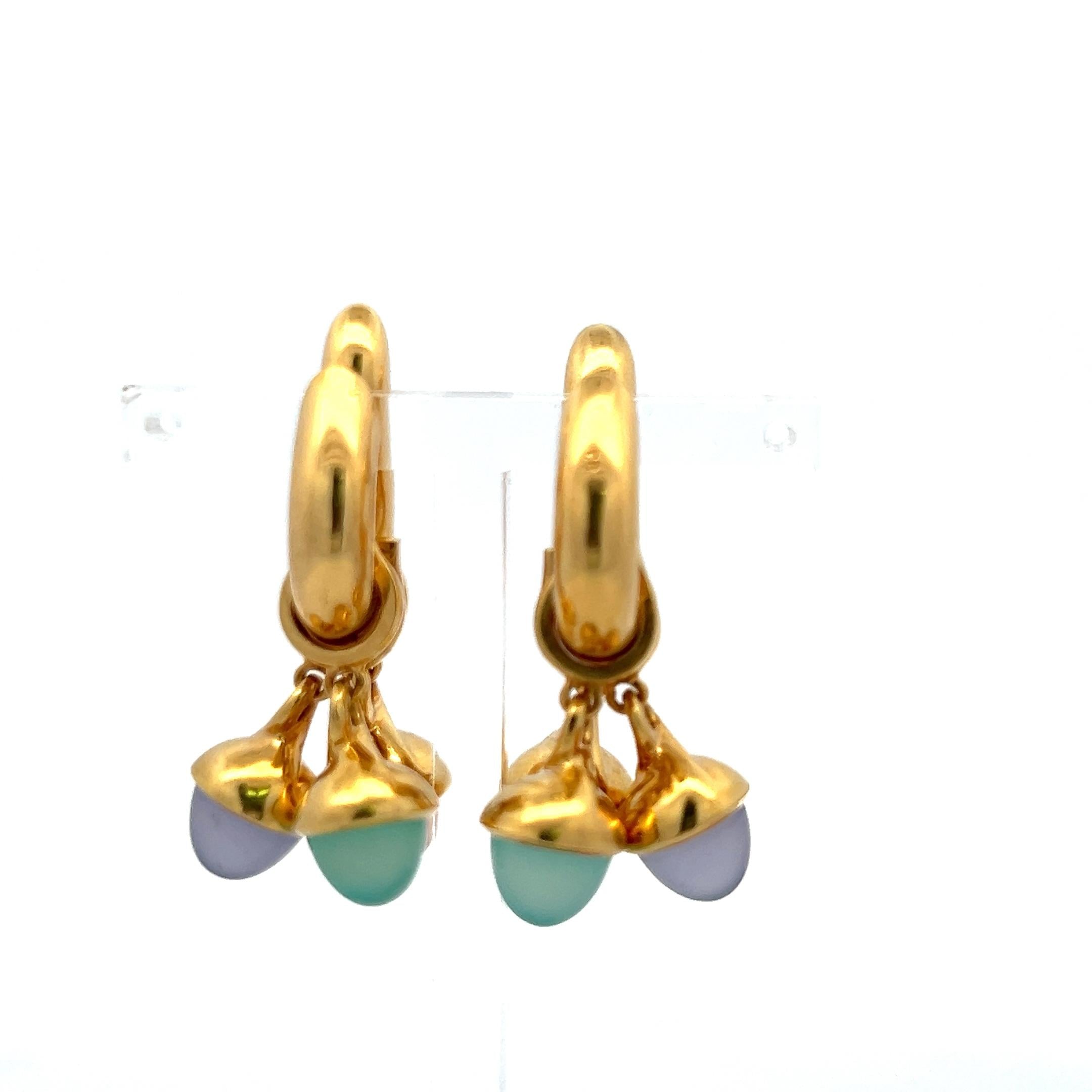 18K Yellow Gold Link Bracelet & Earrings Set with 7.8-9.1 MM Multi Gemstones