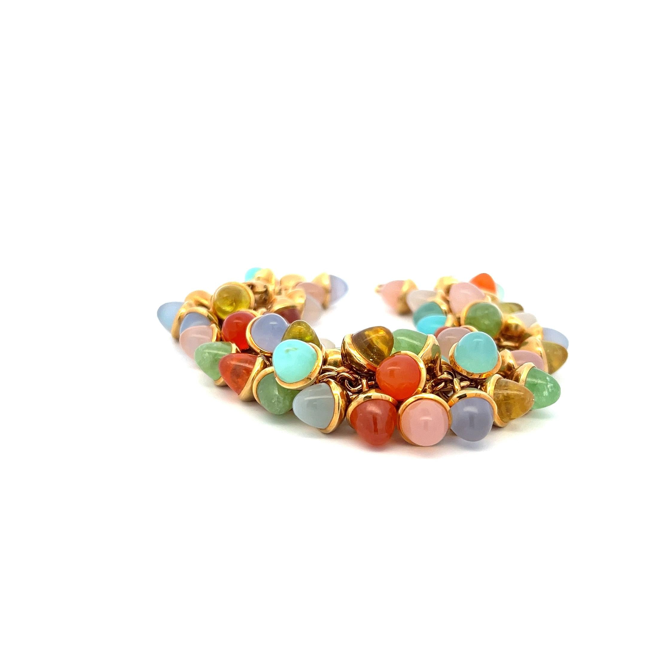 18K Yellow Gold Link Bracelet & Earrings Set with 7.8-9.1 MM Multi Gemstones