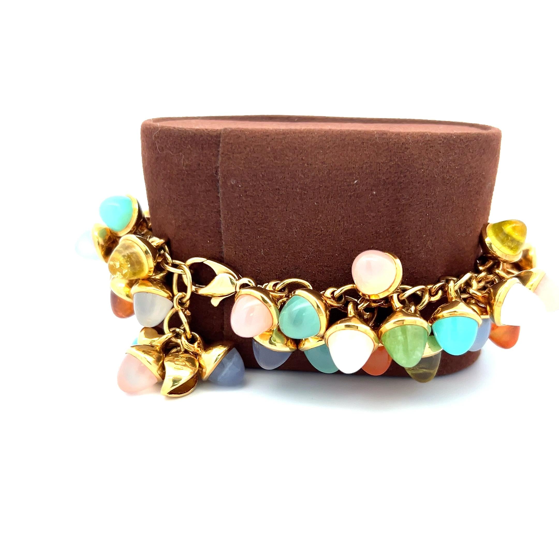 7.8-9.1MM Multi Gems 18 Karat Yellow Gold Link Bracelet and Earrings