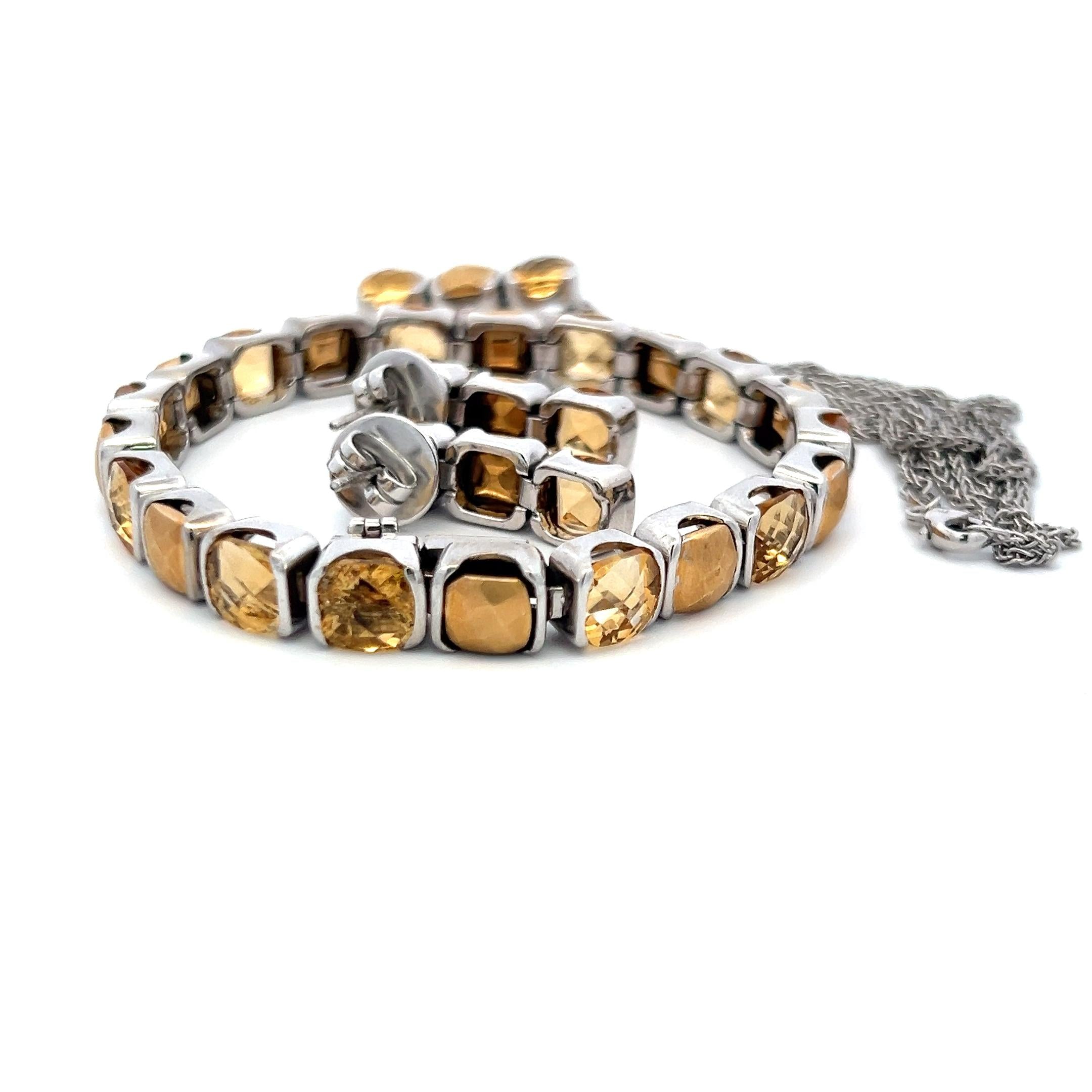 30.00 Carat Citrine 18 Karat White Gold Tennis Bracelet Earrings and Necklace