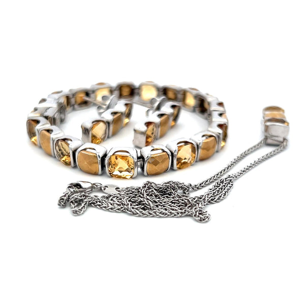 30.00 Carat Citrine 18 Karat White Gold Tennis Bracelet Earrings and Necklace