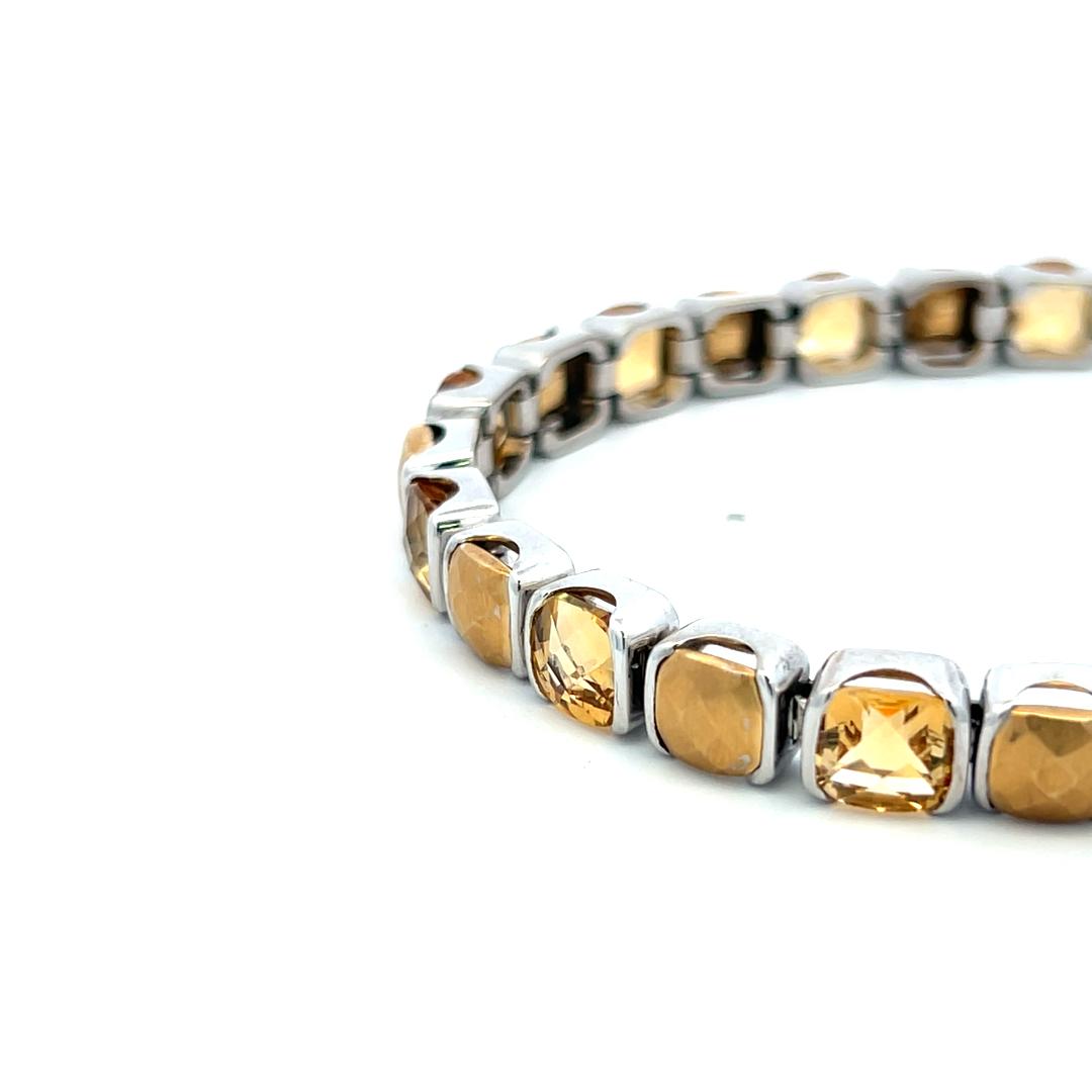 30.00 Carat Citrine 18 Karat White Gold Tennis Bracelet Earrings and Necklace