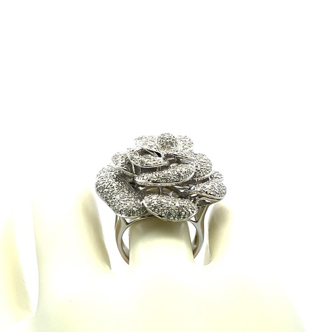 Estate 18K White Gold Cocktail Ring with 1 Carat Round Pave Diamonds Size 6.75