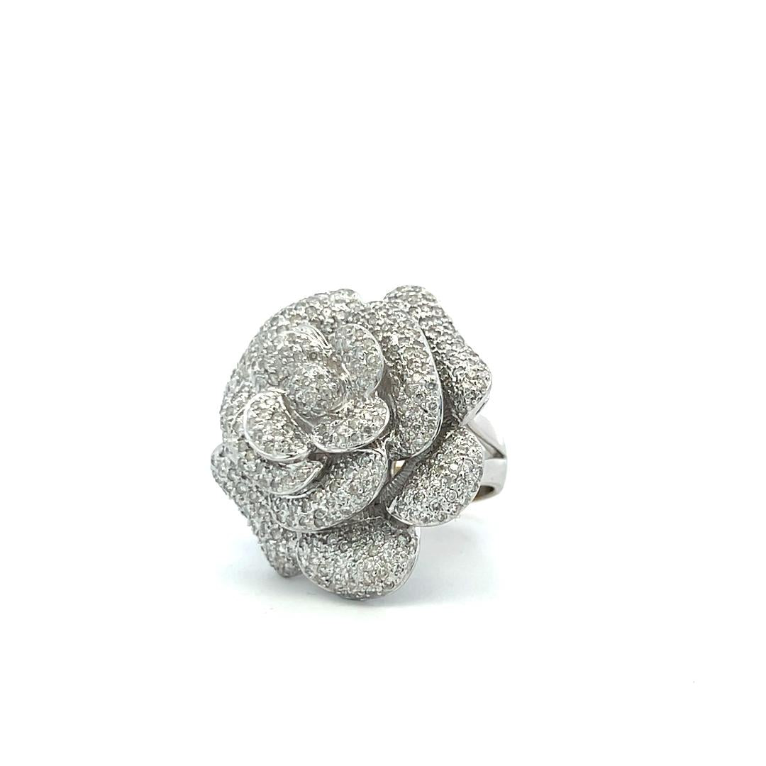 Estate 18K White Gold Cocktail Ring with 1 Carat Round Pave Diamonds Size 6.75