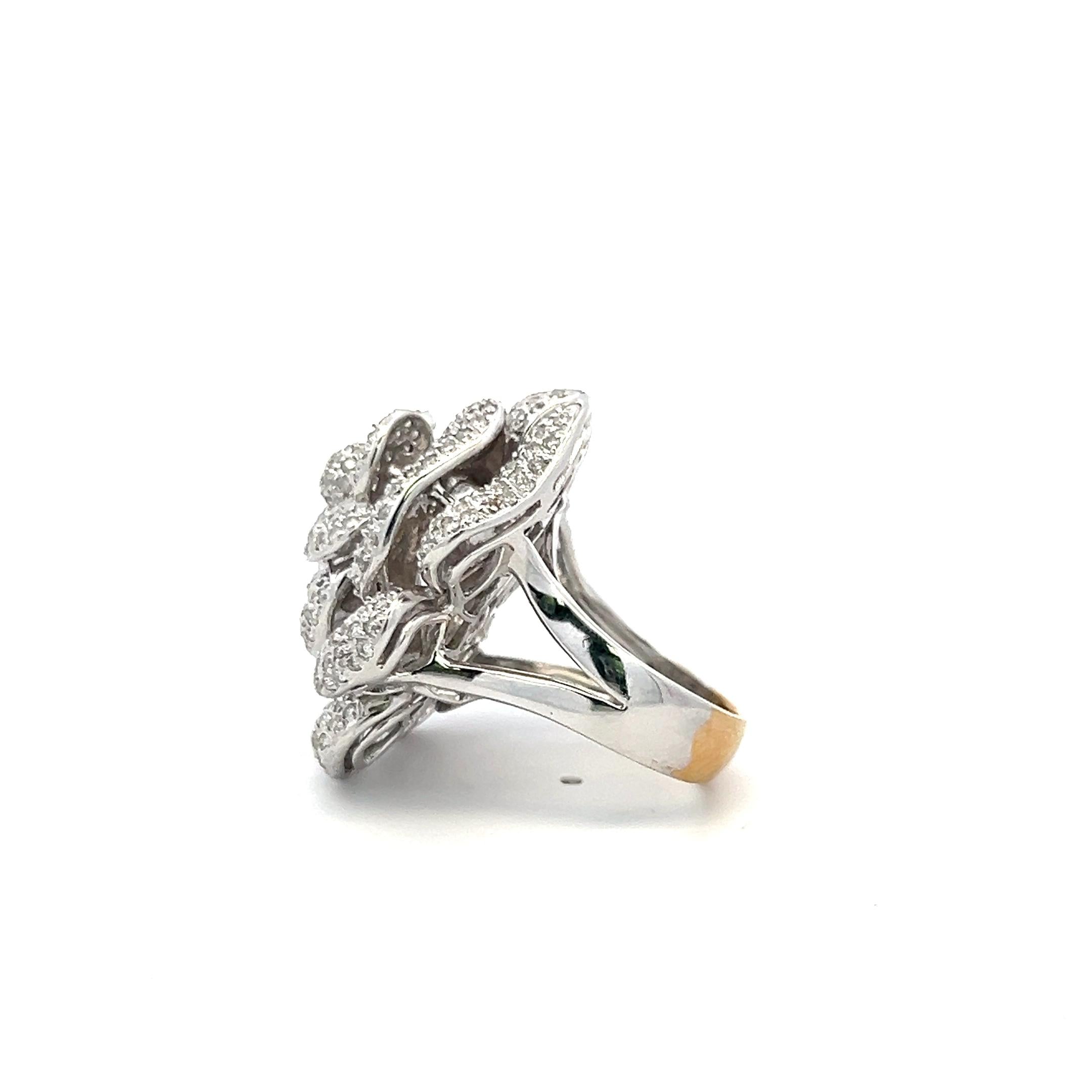 Estate 18K White Gold Cocktail Ring with 1 Carat Round Pave Diamonds Size 6.75