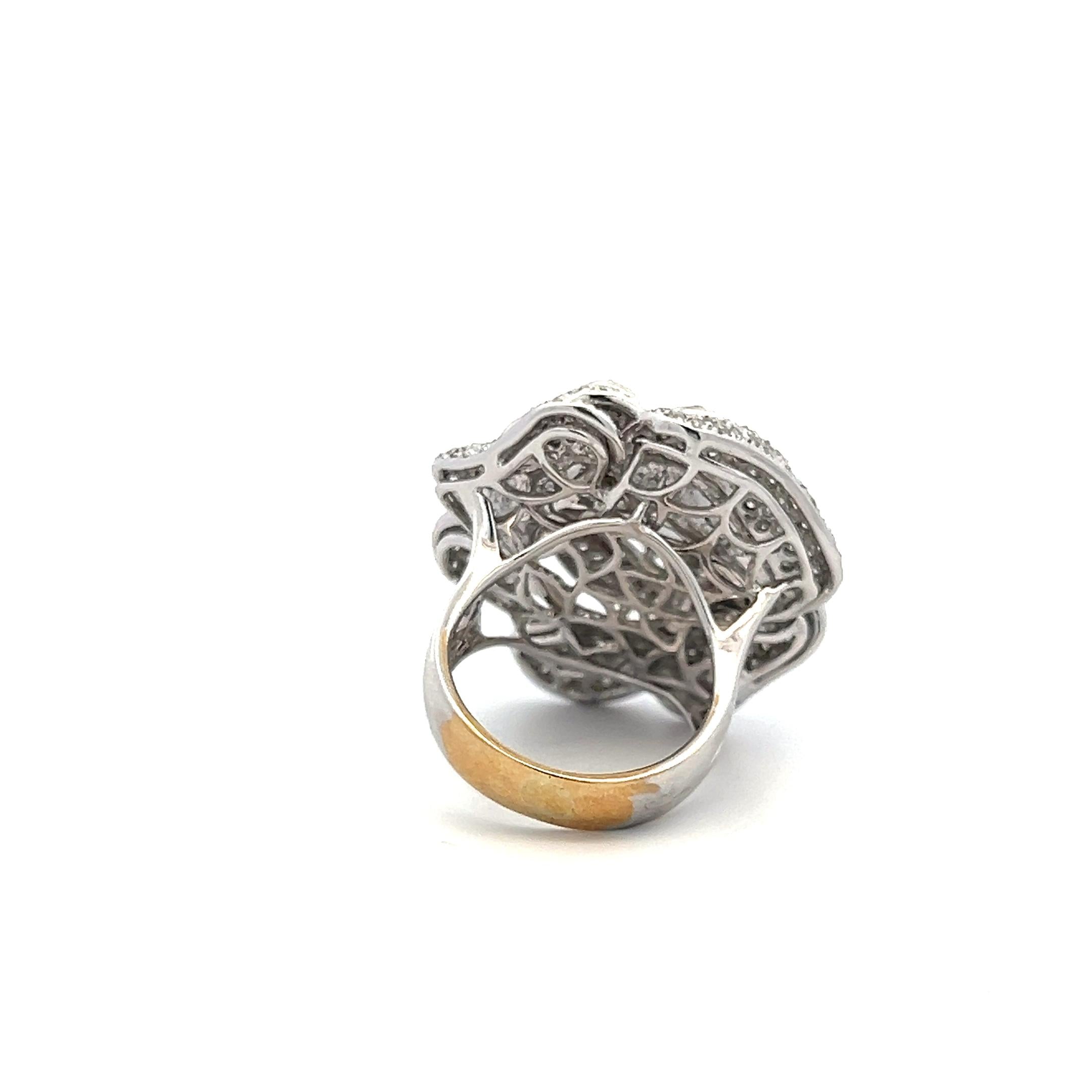 Estate 18K White Gold Cocktail Ring with 1 Carat Round Pave Diamonds Size 6.75