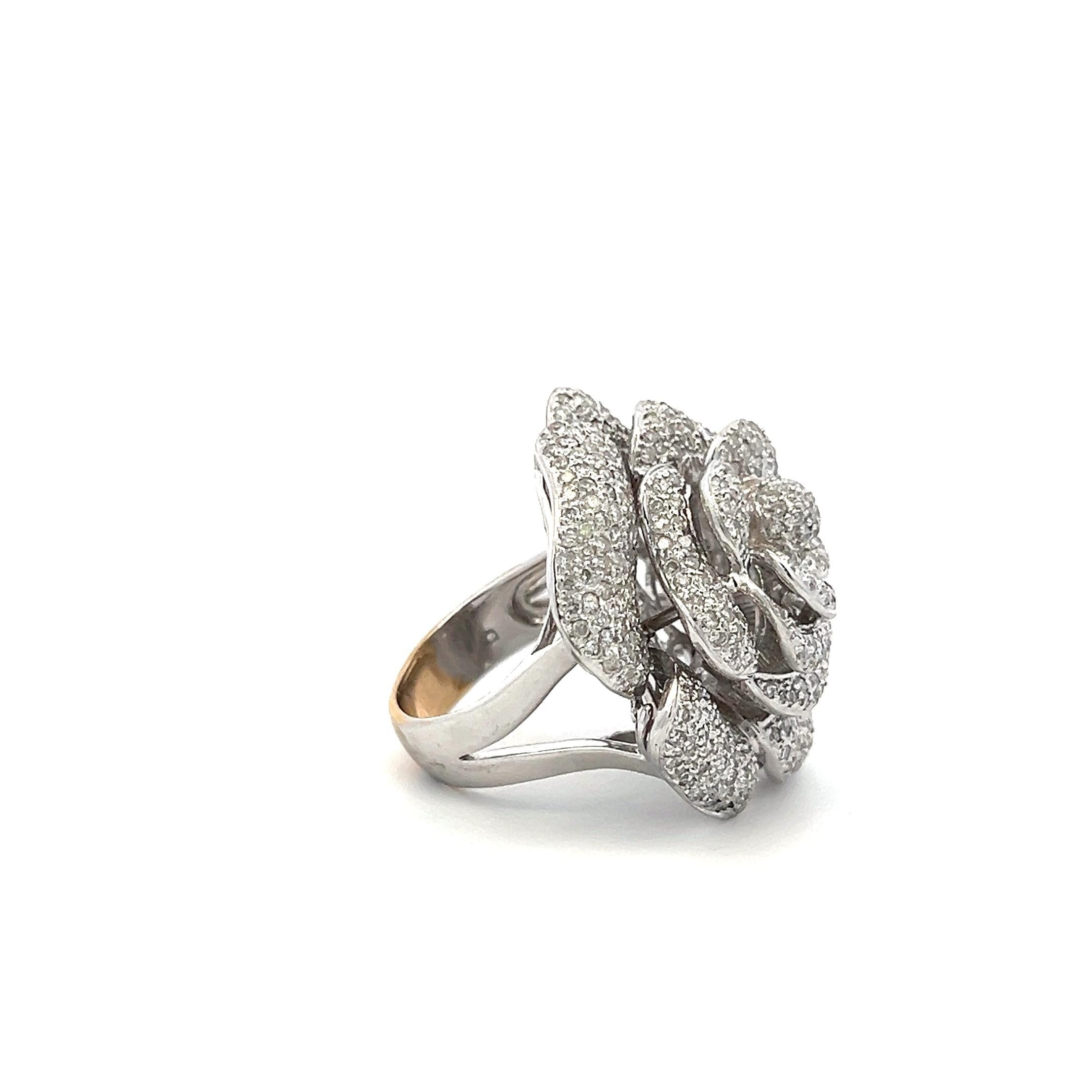 Estate 18K White Gold Cocktail Ring with 1 Carat Round Pave Diamonds Size 6.75