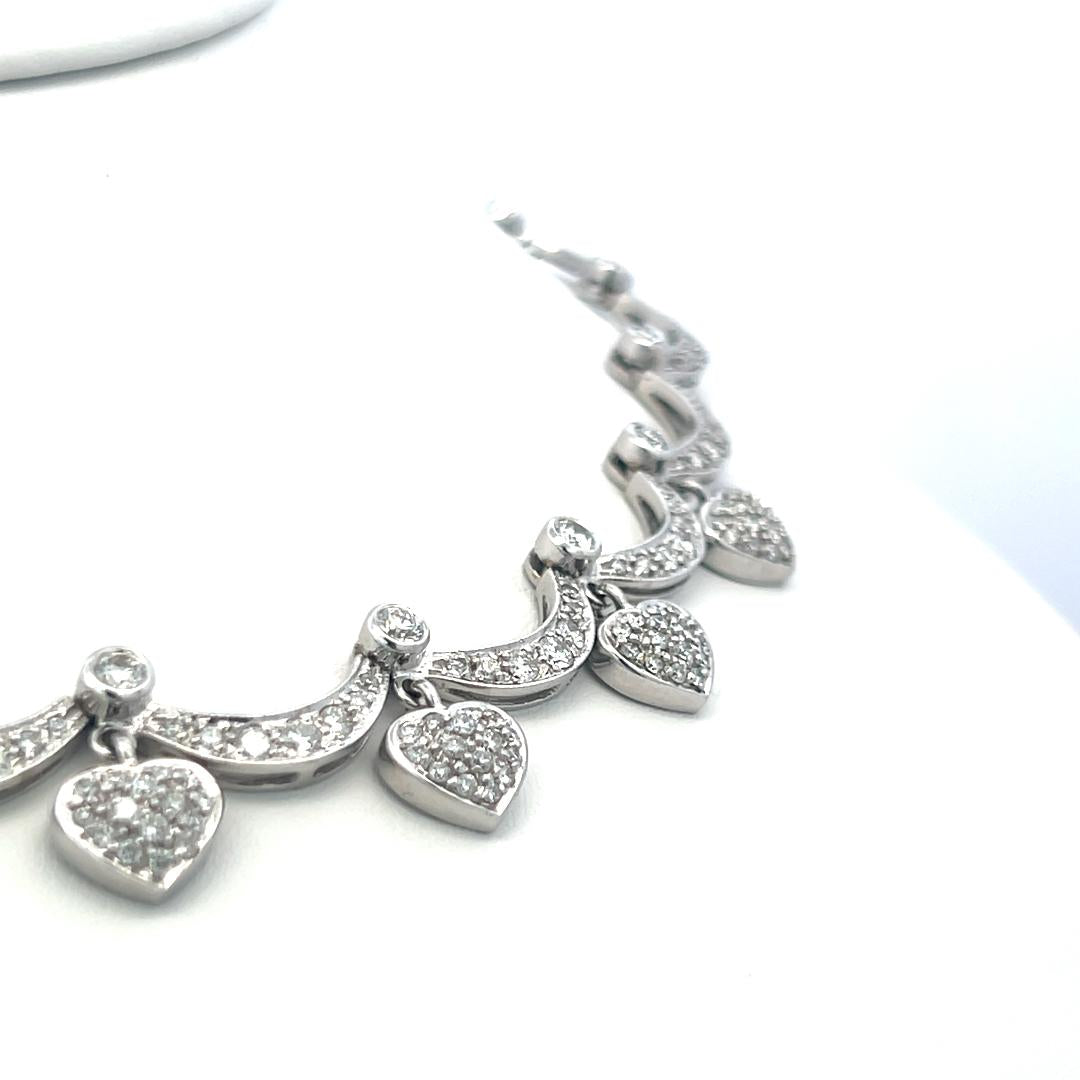 18K White Gold Station Necklace with 9.11 Carat Round G-SI Diamonds