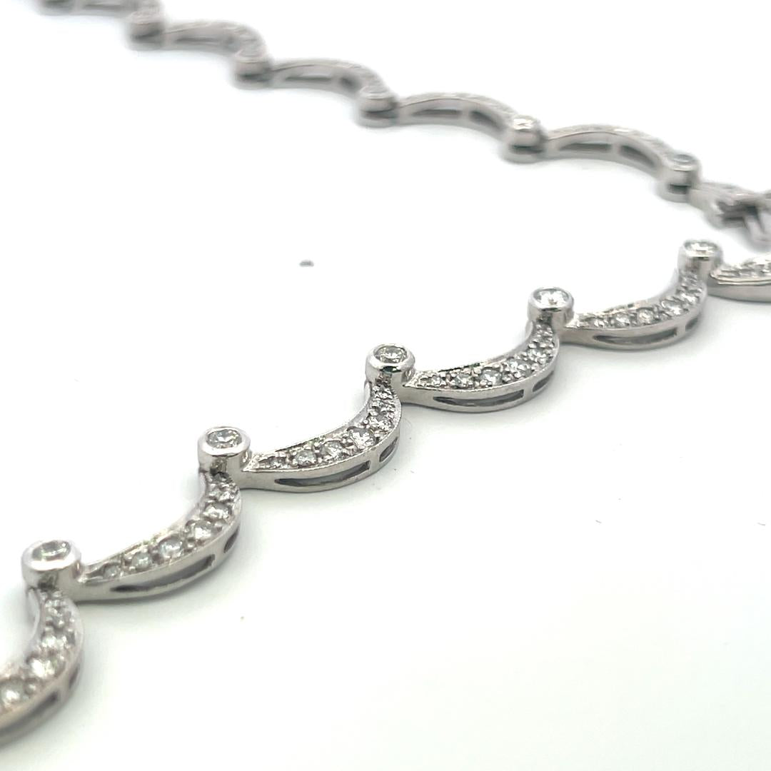 18K White Gold Station Necklace with 9.11 Carat Round G-SI Diamonds