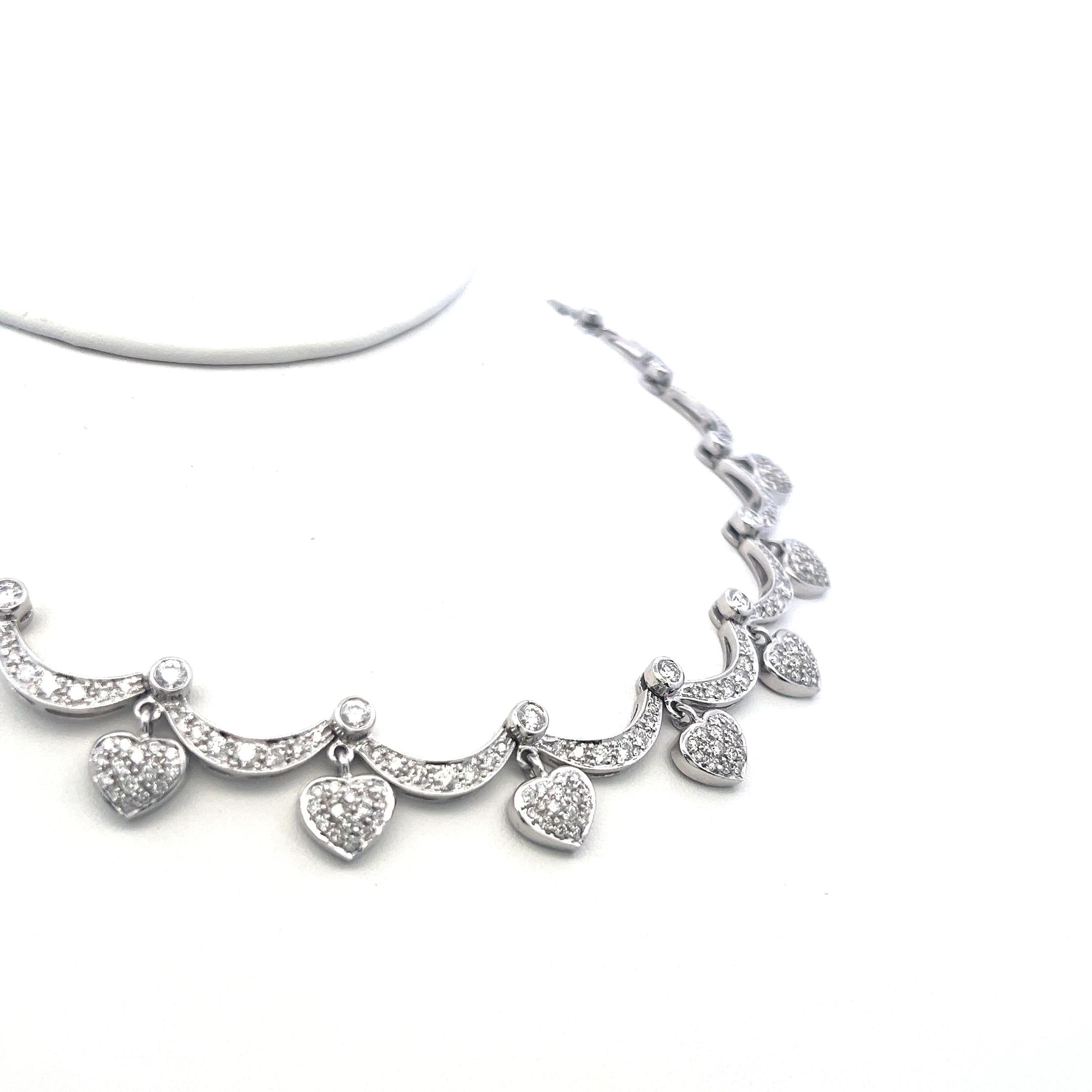 18K White Gold Station Necklace with 9.11 Carat Round G-SI Diamonds