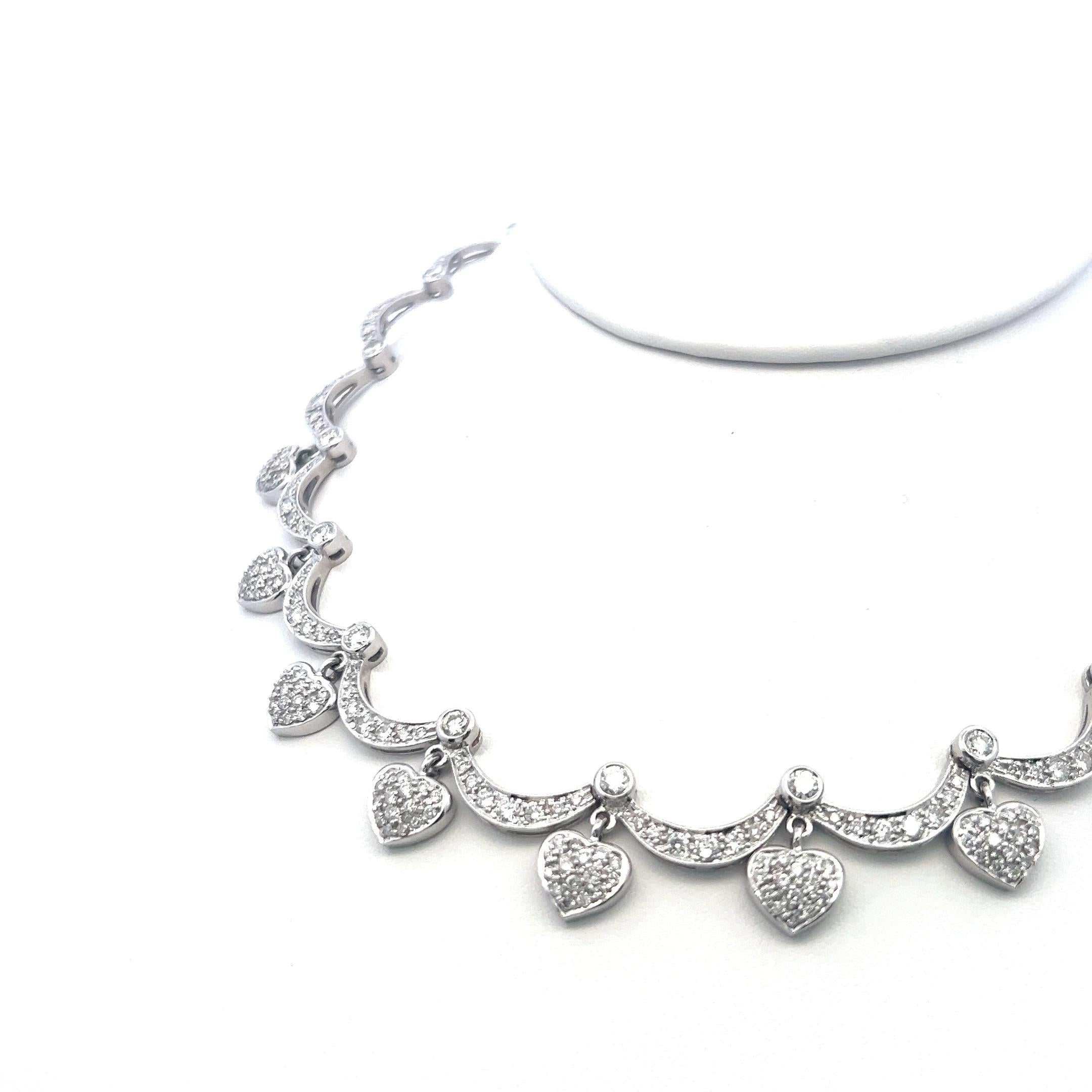 18K White Gold Station Necklace with 9.11 Carat Round G-SI Diamonds