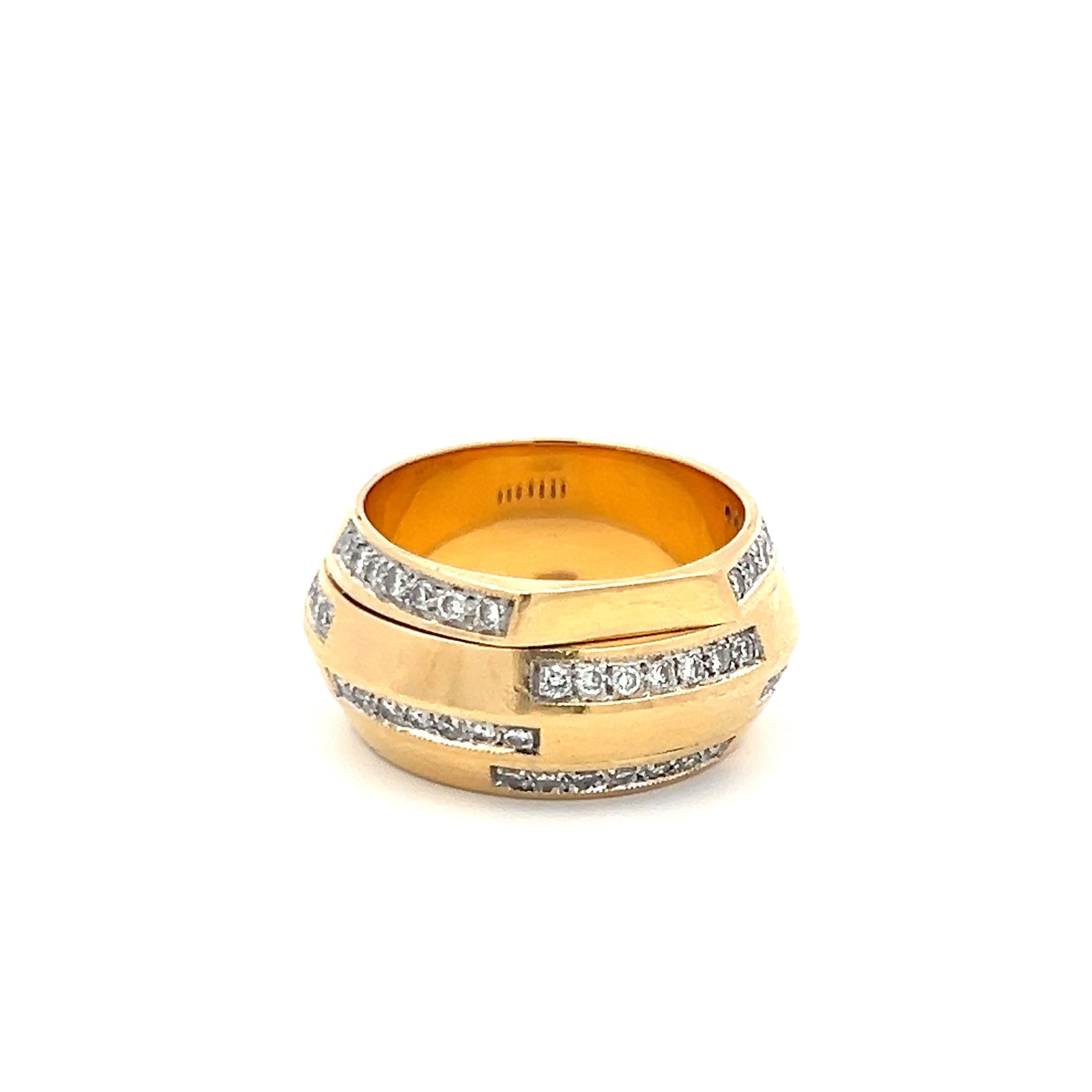 18K Yellow Gold Band Ring with 0.63 Carat Round H-VS Diamonds Size 6.5
