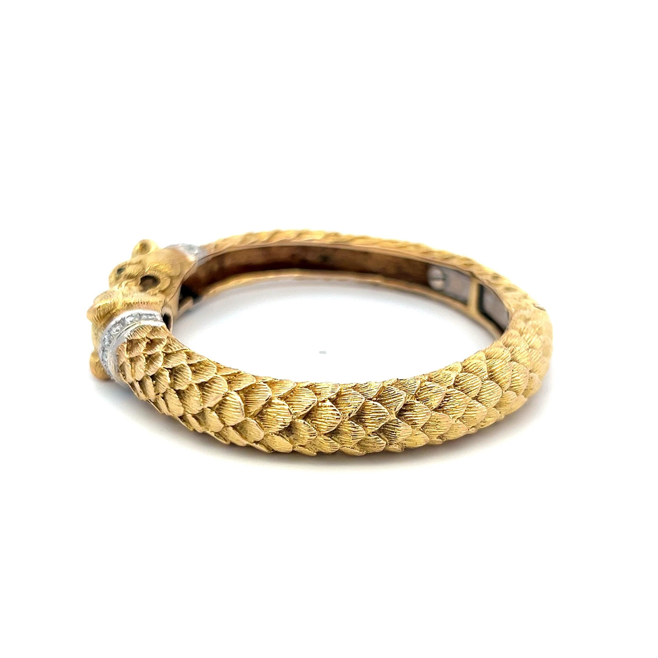 18K Two Tone Gold Bangle Bracelet 0.72ct Round H SI Diamonds & 0.04ct Emerald