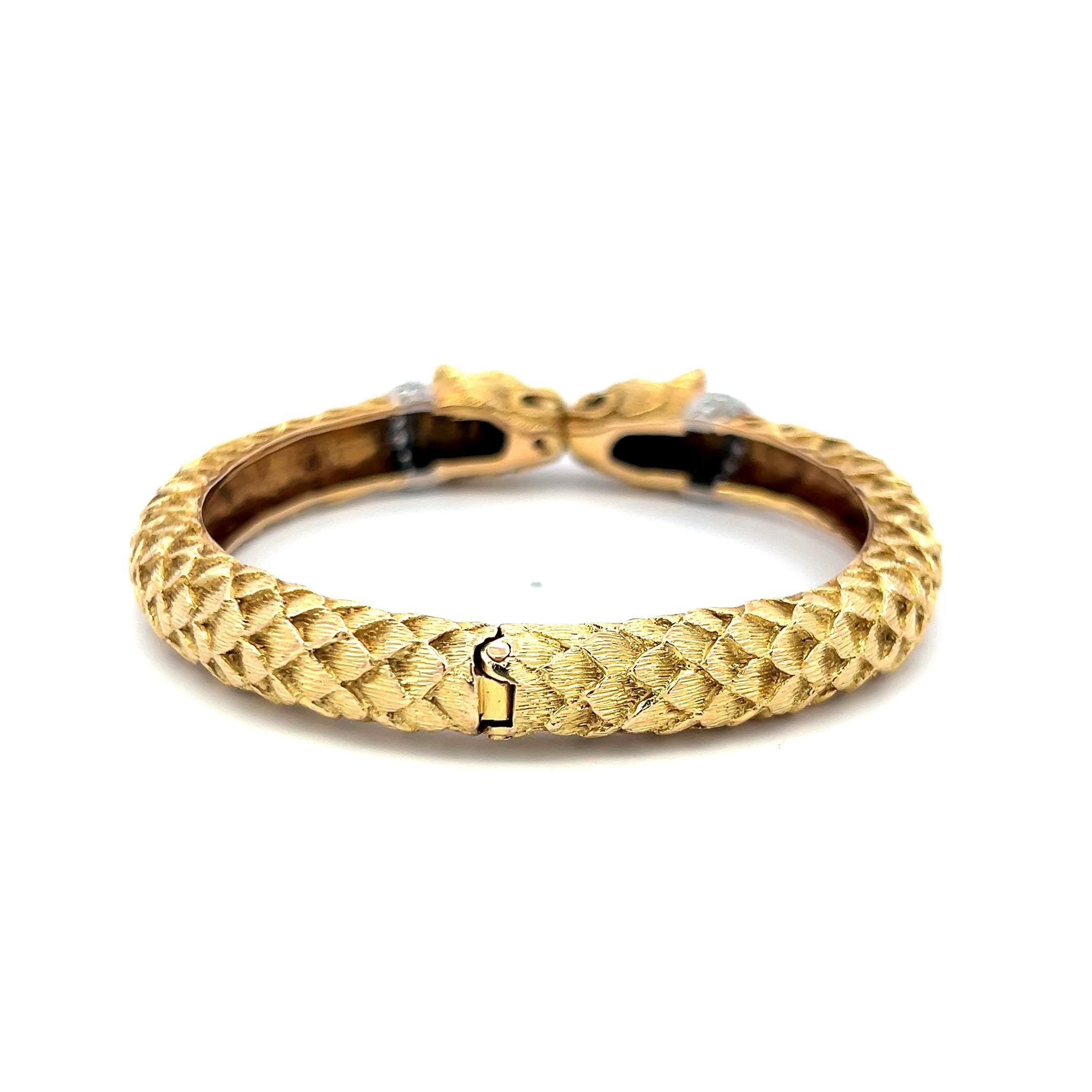 18K Two Tone Gold Bangle Bracelet 0.72ct Round H SI Diamonds & 0.04ct Emerald