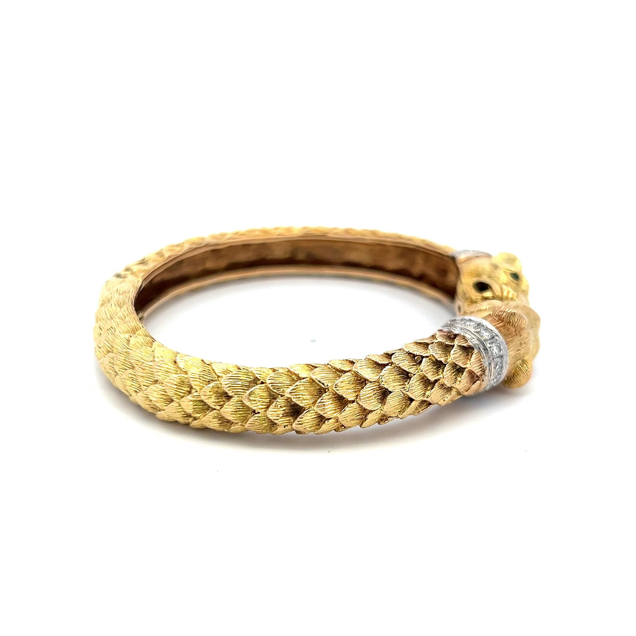 18K Two Tone Gold Bangle Bracelet 0.72ct Round H SI Diamonds & 0.04ct Emerald