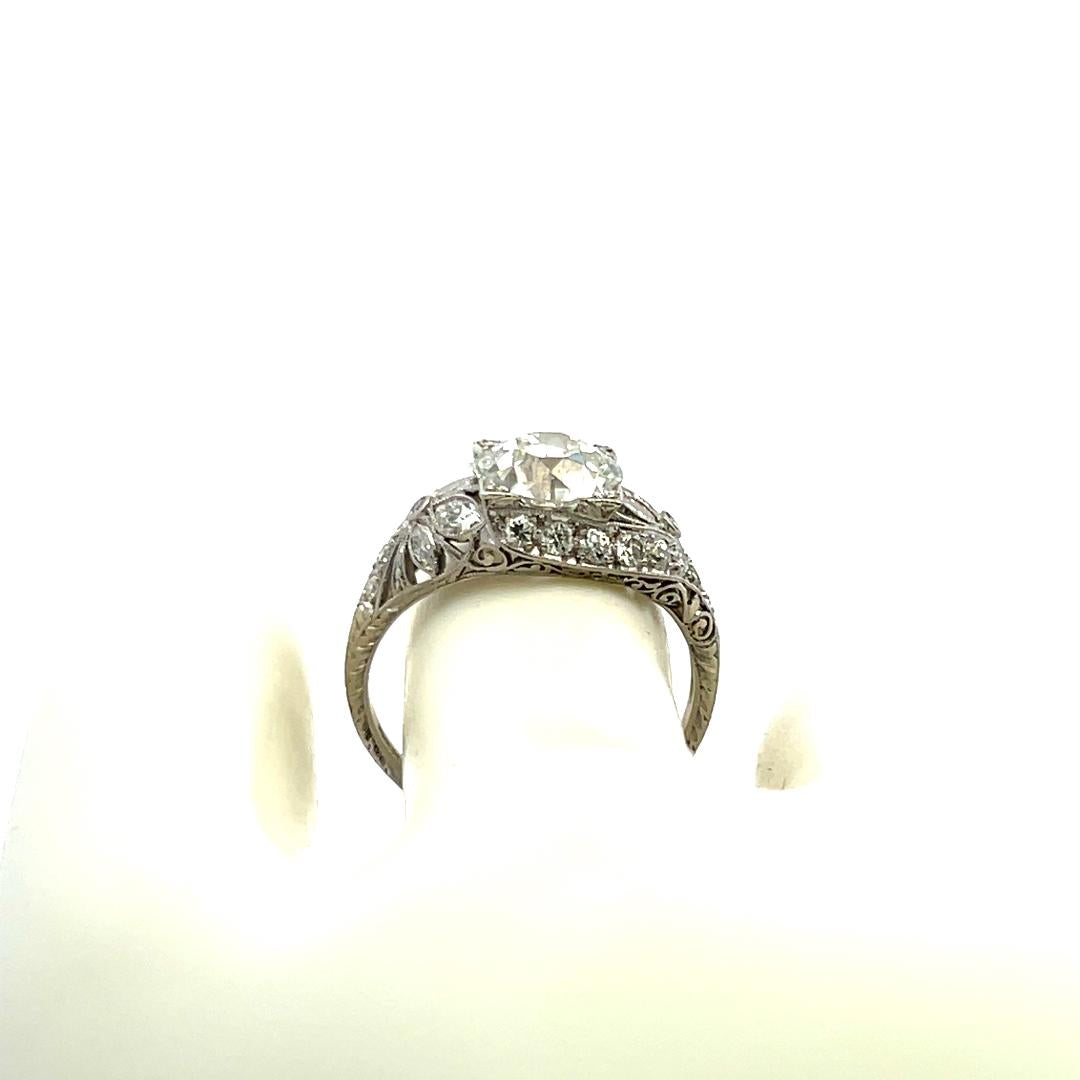 3.50 Carat Old European Cut and Marquis Shape Diamond Platinum Art Deco Ring