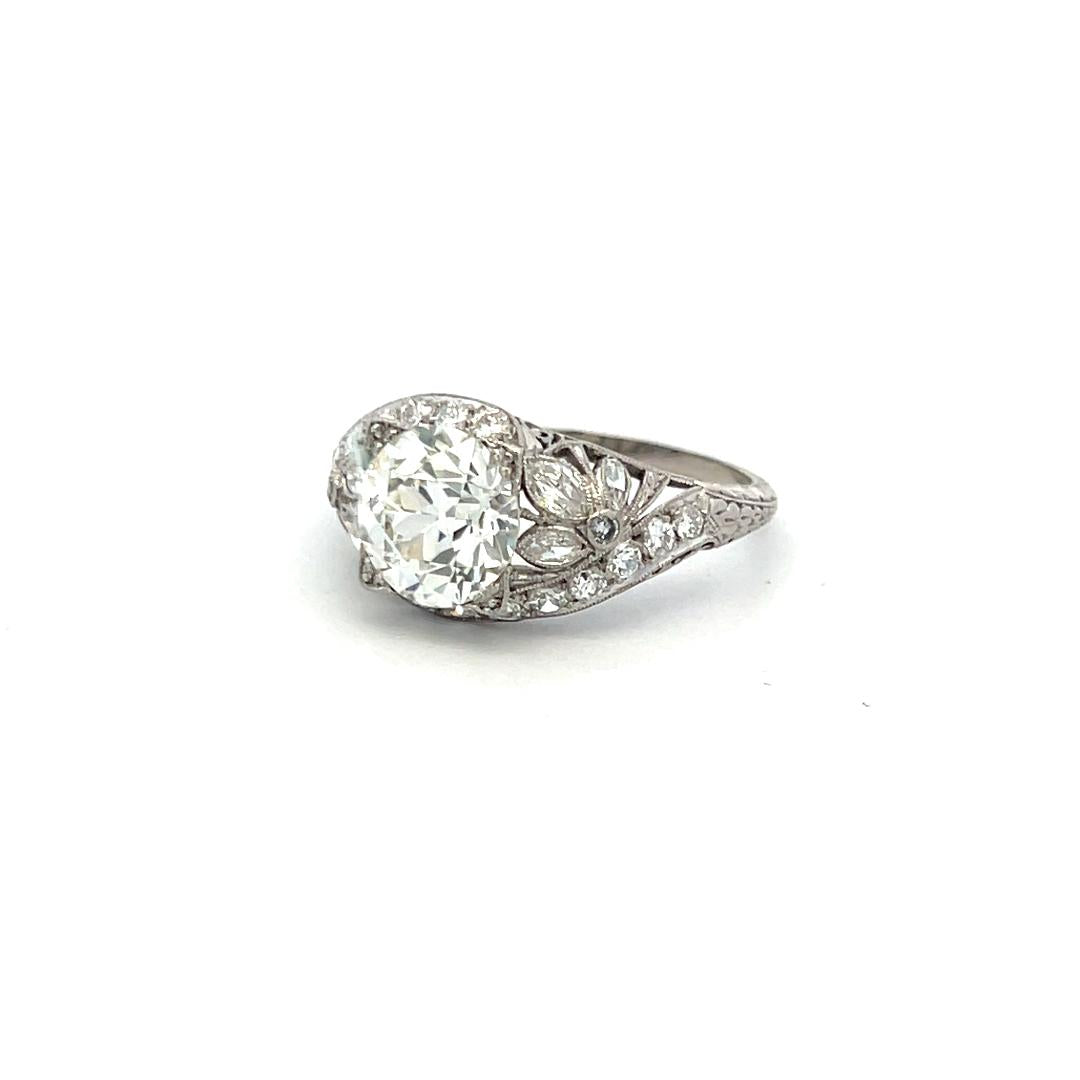 3.50 Carat Old European Cut and Marquis Shape Diamond Platinum Art Deco Ring