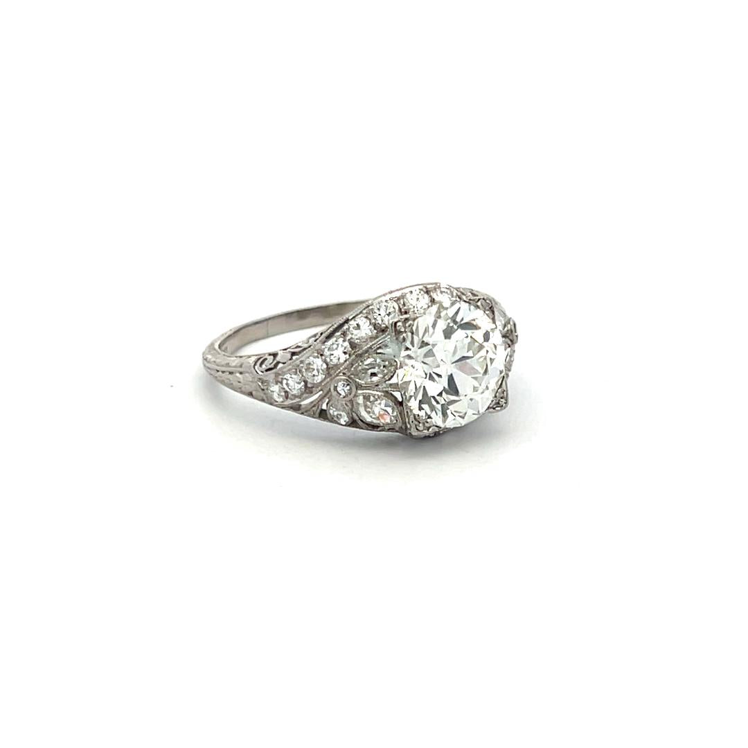 3.50 Carat Old European Cut and Marquis Shape Diamond Platinum Art Deco Ring