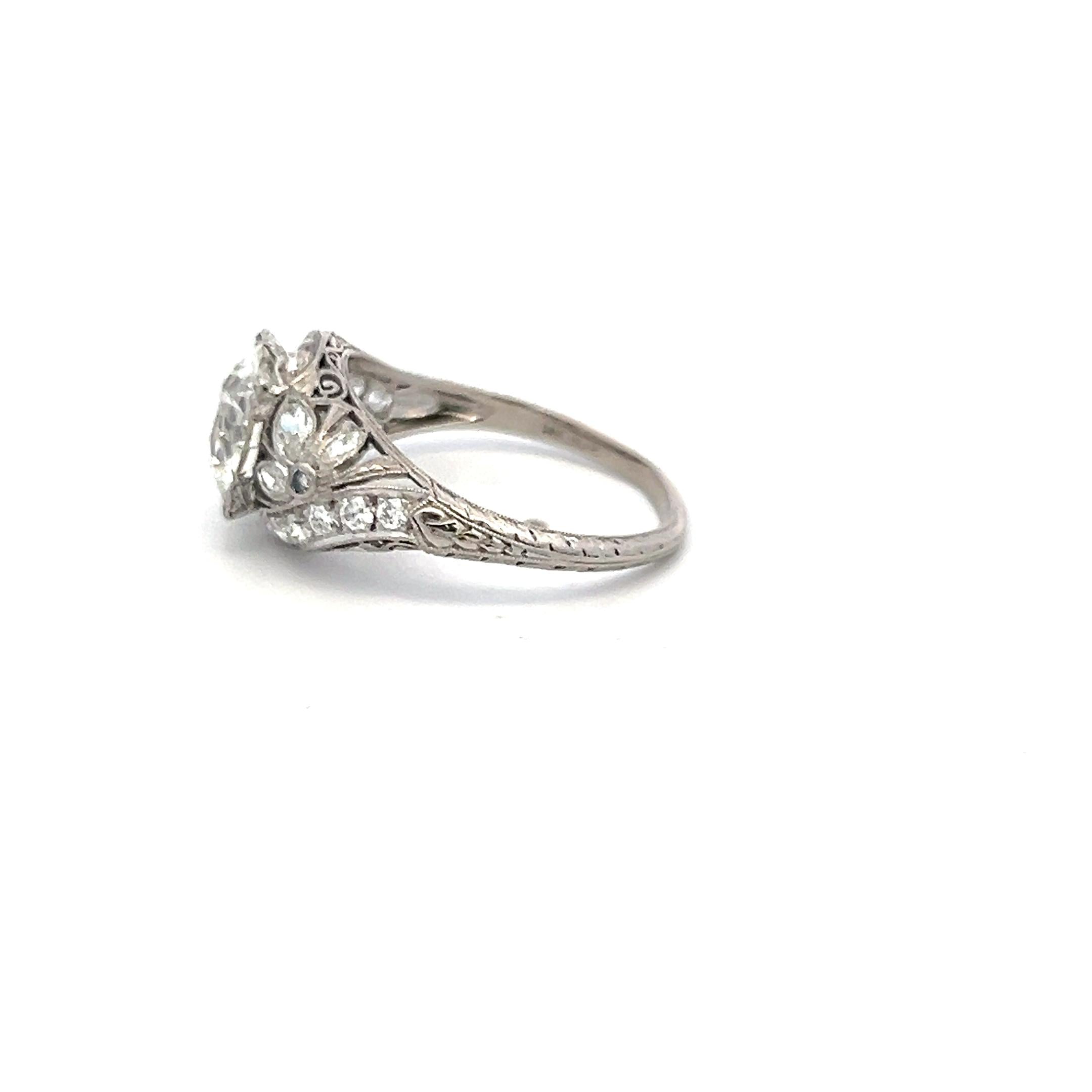 3.50 Carat Old European Cut and Marquis Shape Diamond Platinum Art Deco Ring