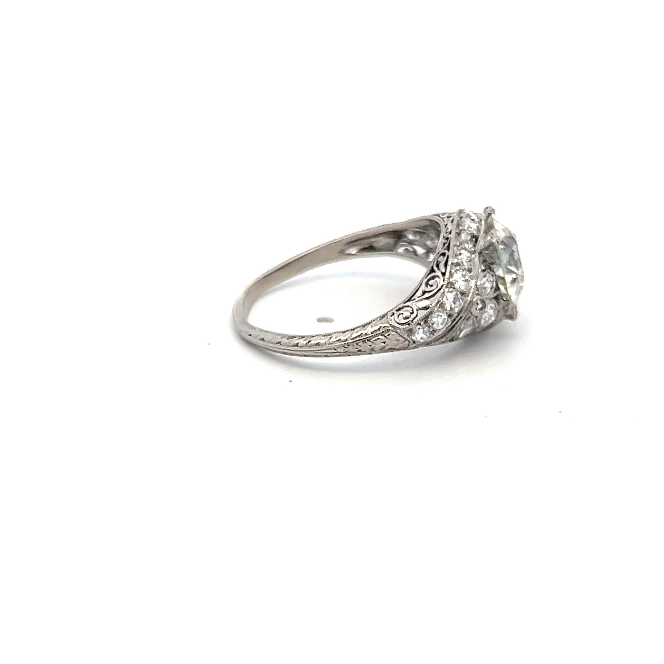 3.50 Carat Old European Cut and Marquis Shape Diamond Platinum Art Deco Ring