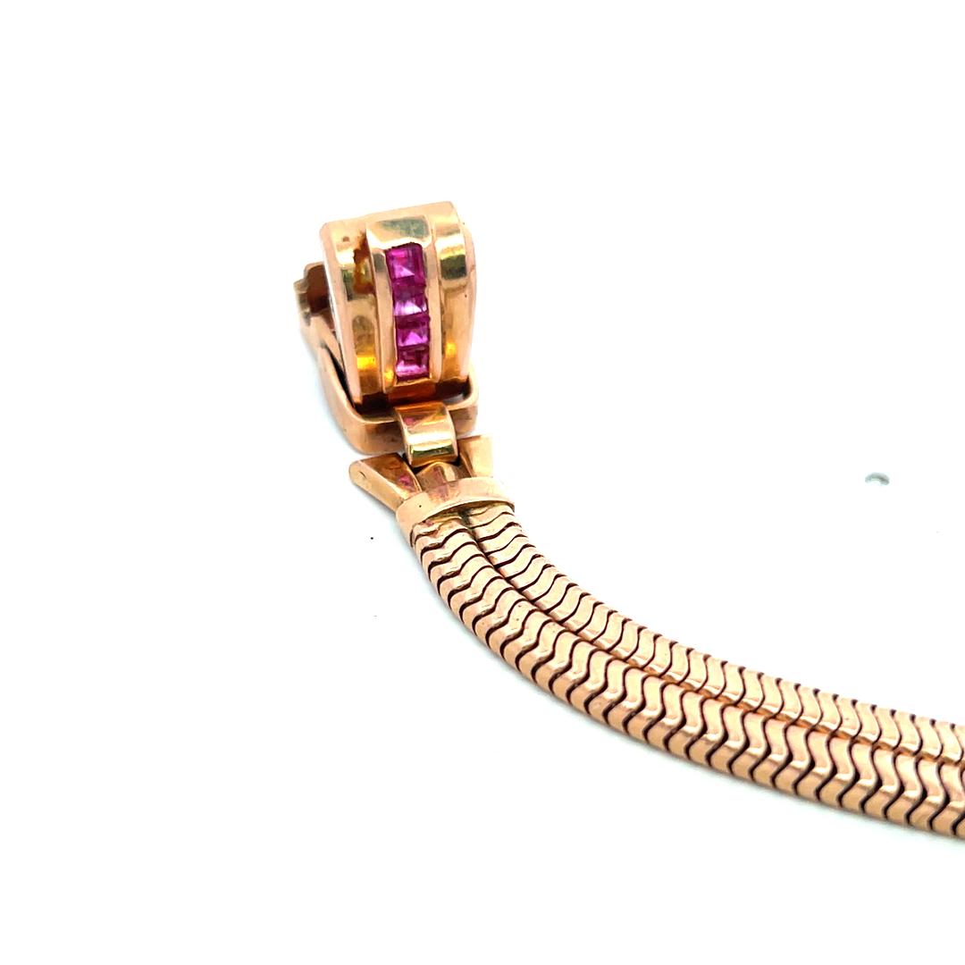 0.70 Carat Ruby 0.40 Carat Round Brilliant Diamond 14K Rose Gold Watch