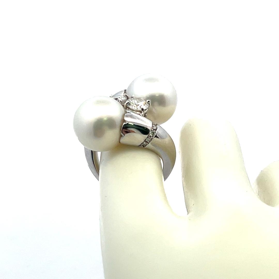 18K White Gold Pearl & 1.87ct Diamond Bypass Cocktail Ring – Size 5.25