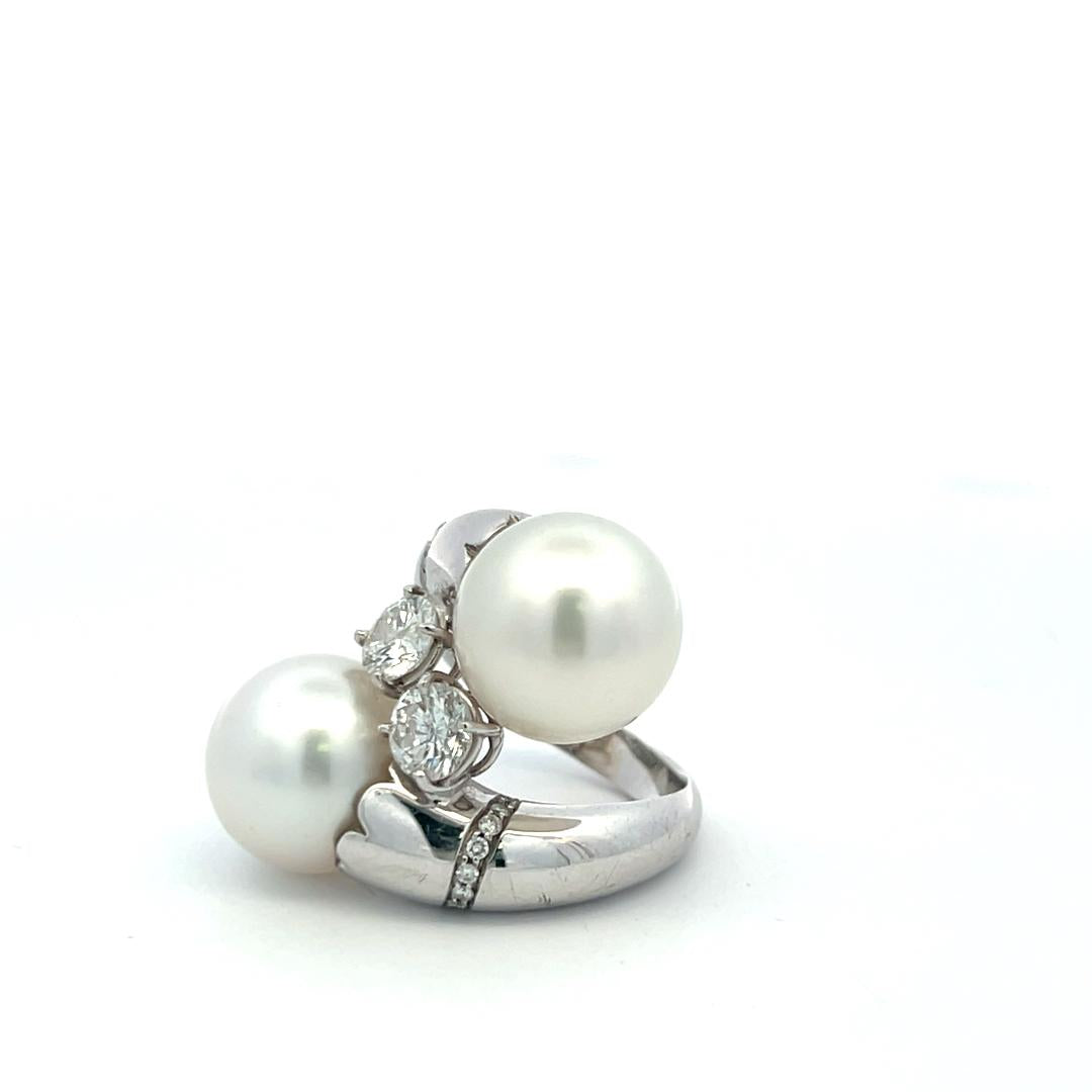 18K White Gold Pearl & 1.87ct Diamond Bypass Cocktail Ring – Size 5.25