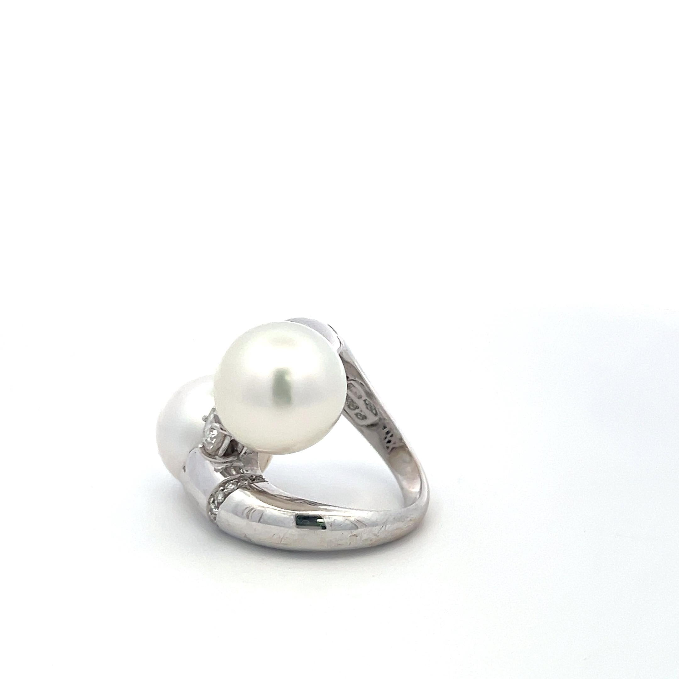 18K White Gold Pearl & 1.87ct Diamond Bypass Cocktail Ring – Size 5.25