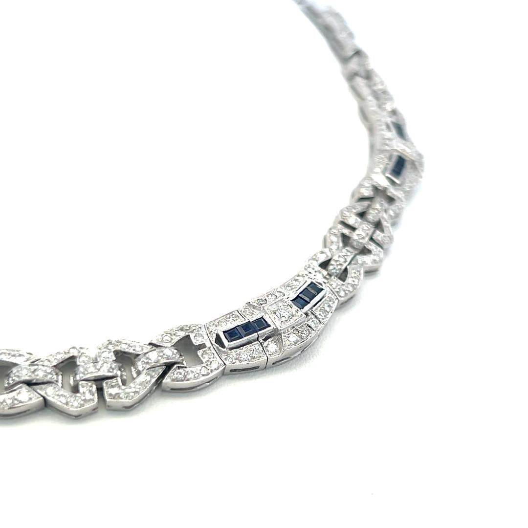 7.00 Carat Round Brilliant Diamond 2.00 Carat Sapphire 18K WG Link Bracelet