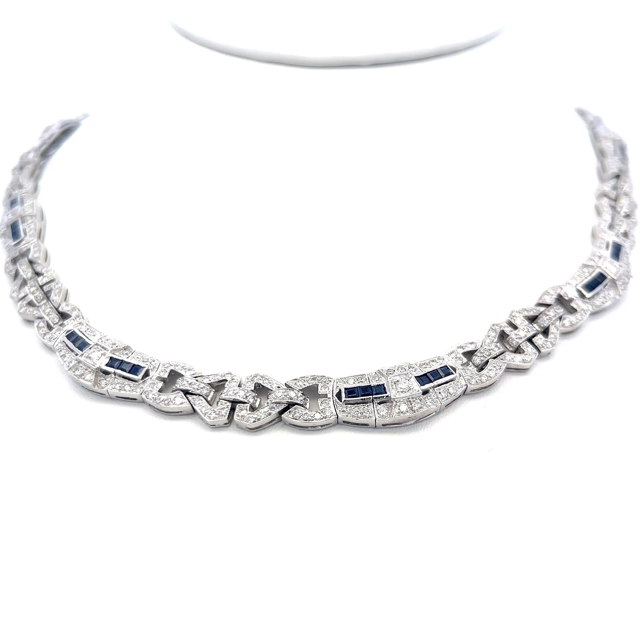 7.00 Carat Round Brilliant Diamond 2.00 Carat Sapphire 18K WG Link Bracelet