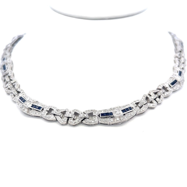 7.00 Carat Round Brilliant Diamond 2.00 Carat Sapphire 18K WG Link Bracelet