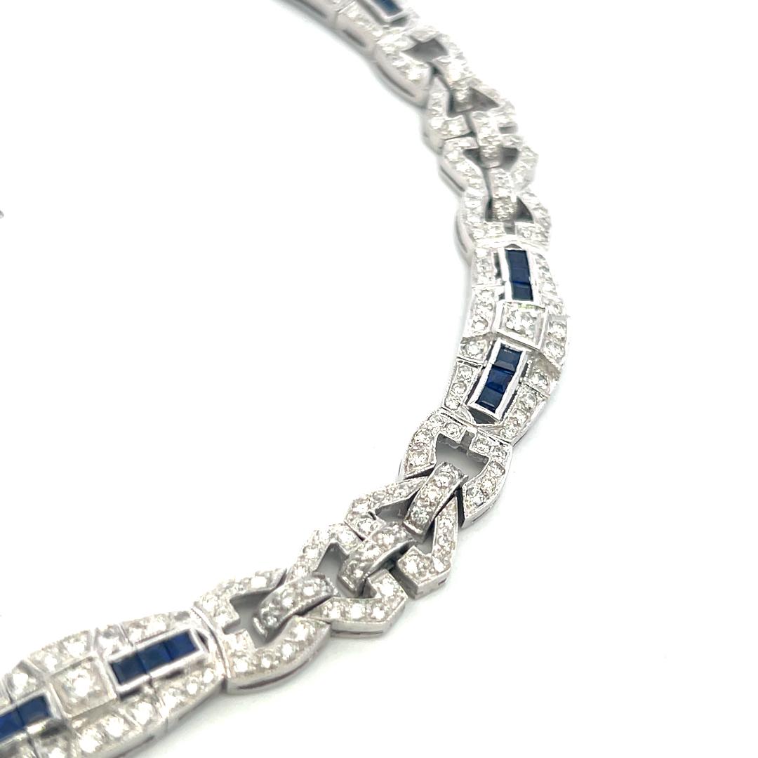 7.00 Carat Round Brilliant Diamond 2.00 Carat Sapphire 18K WG Link Bracelet