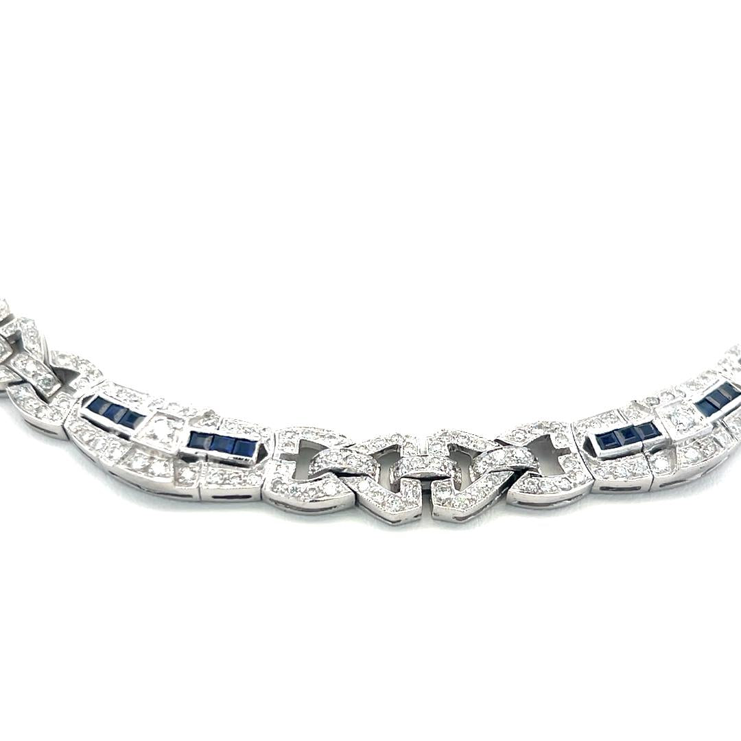 7.00 Carat Round Brilliant Diamond 2.00 Carat Sapphire 18K WG Link Bracelet
