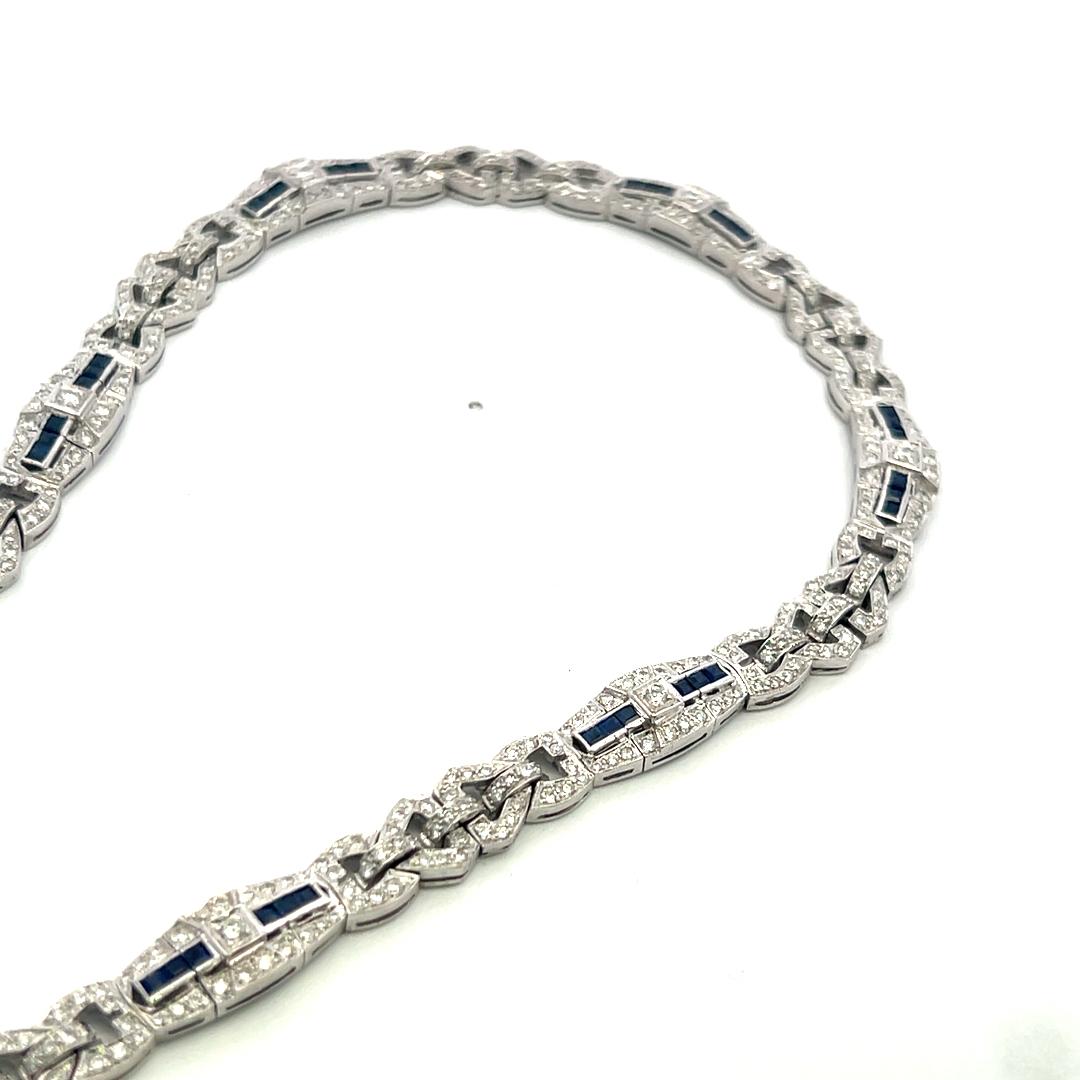 7.00 Carat Round Brilliant Diamond 2.00 Carat Sapphire 18K WG Link Bracelet