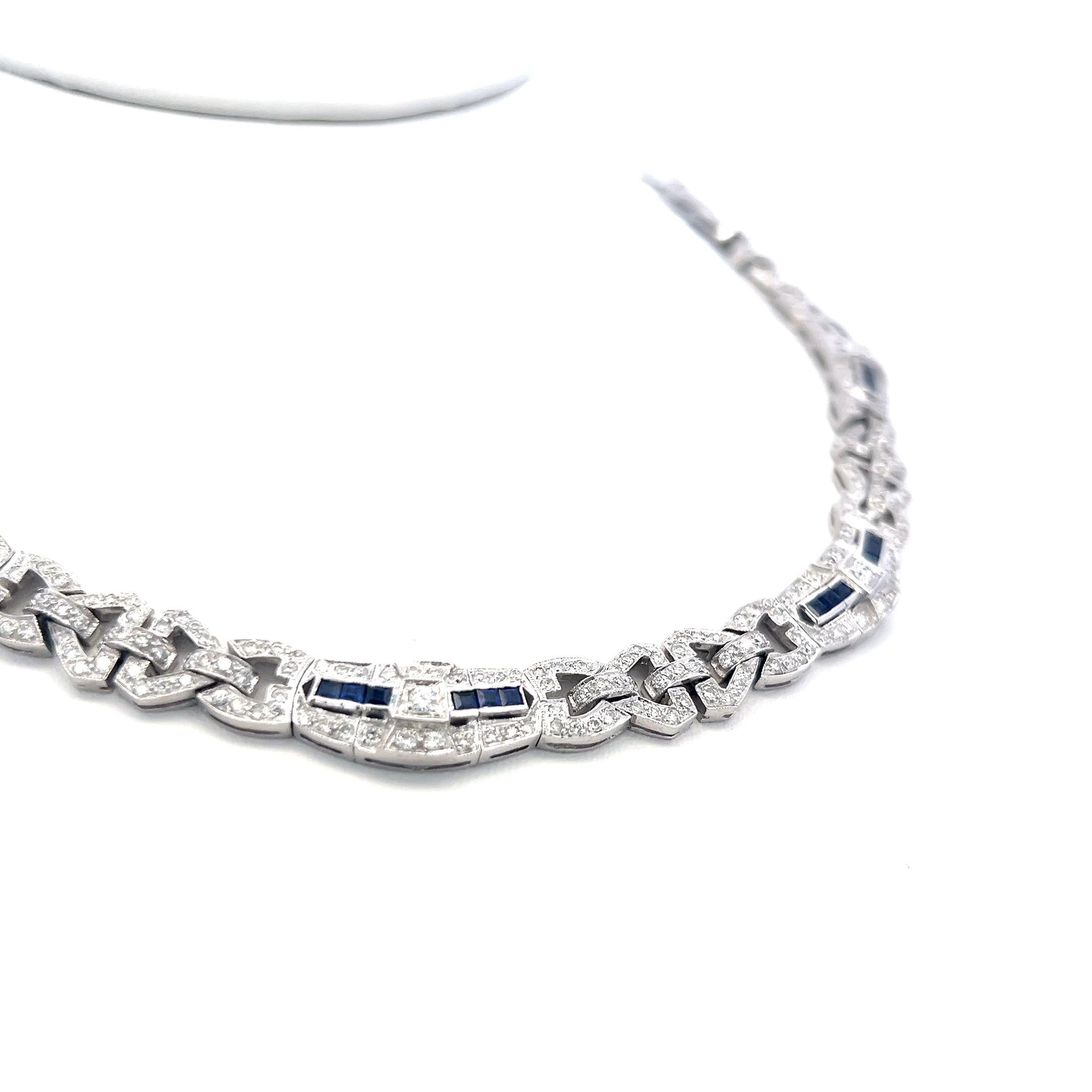 7.00 Carat Round Brilliant Diamond 2.00 Carat Sapphire 18K WG Link Bracelet